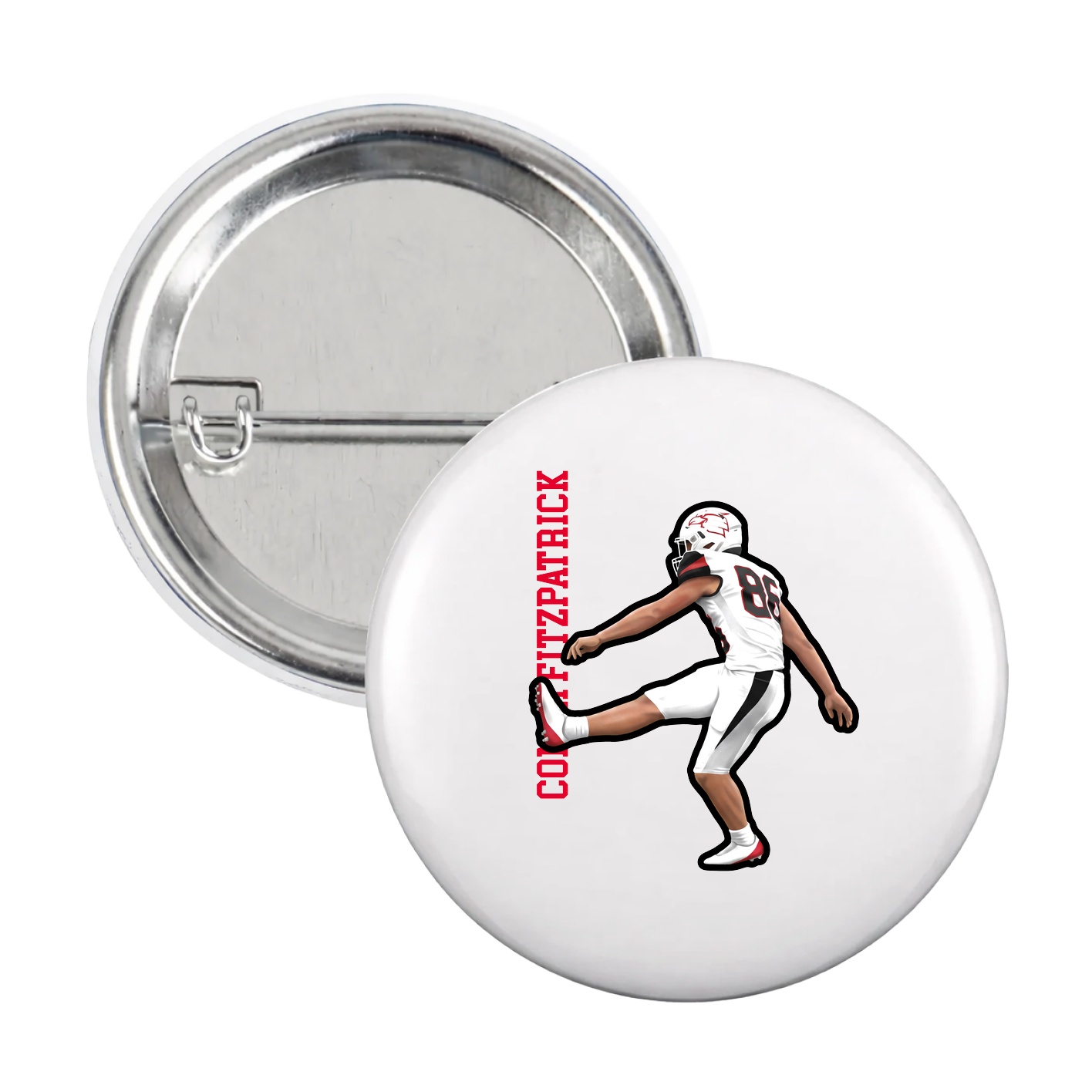 Game Day Button — Name Vertical in White