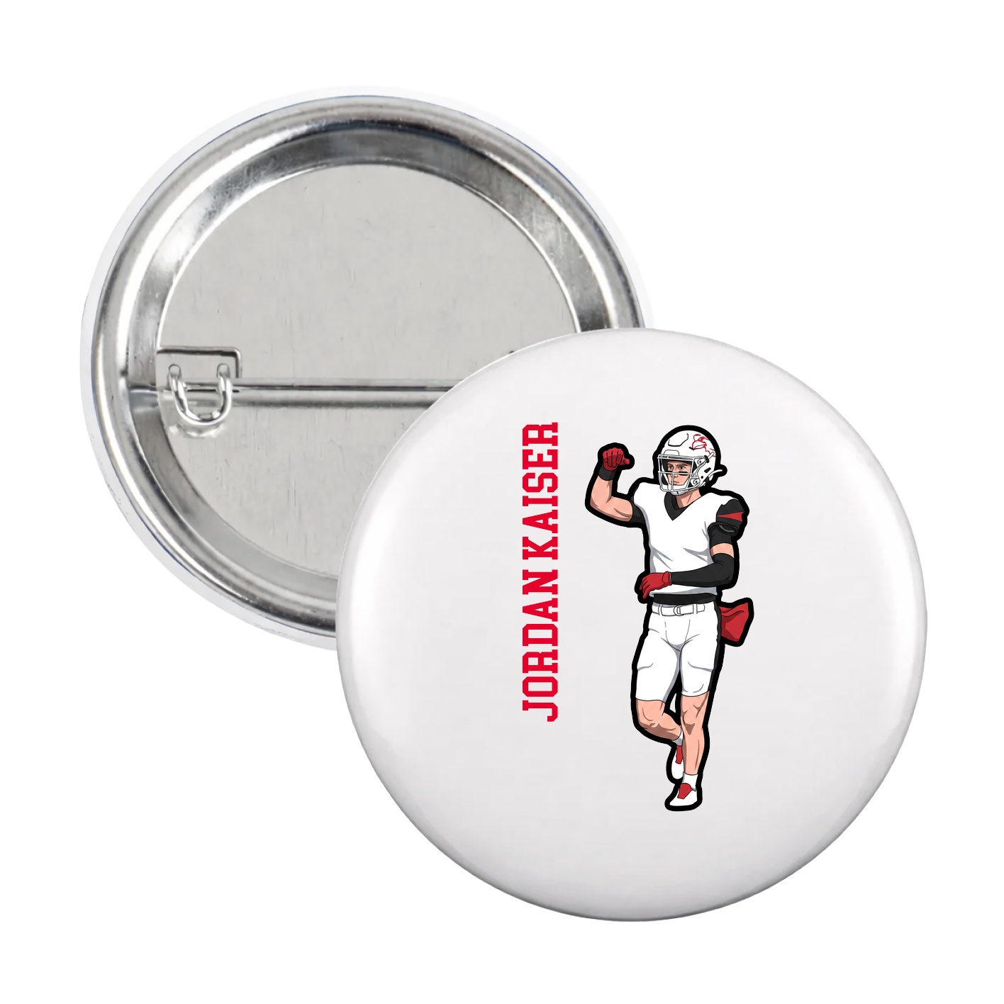 Game Day Button — Name Vertical in White