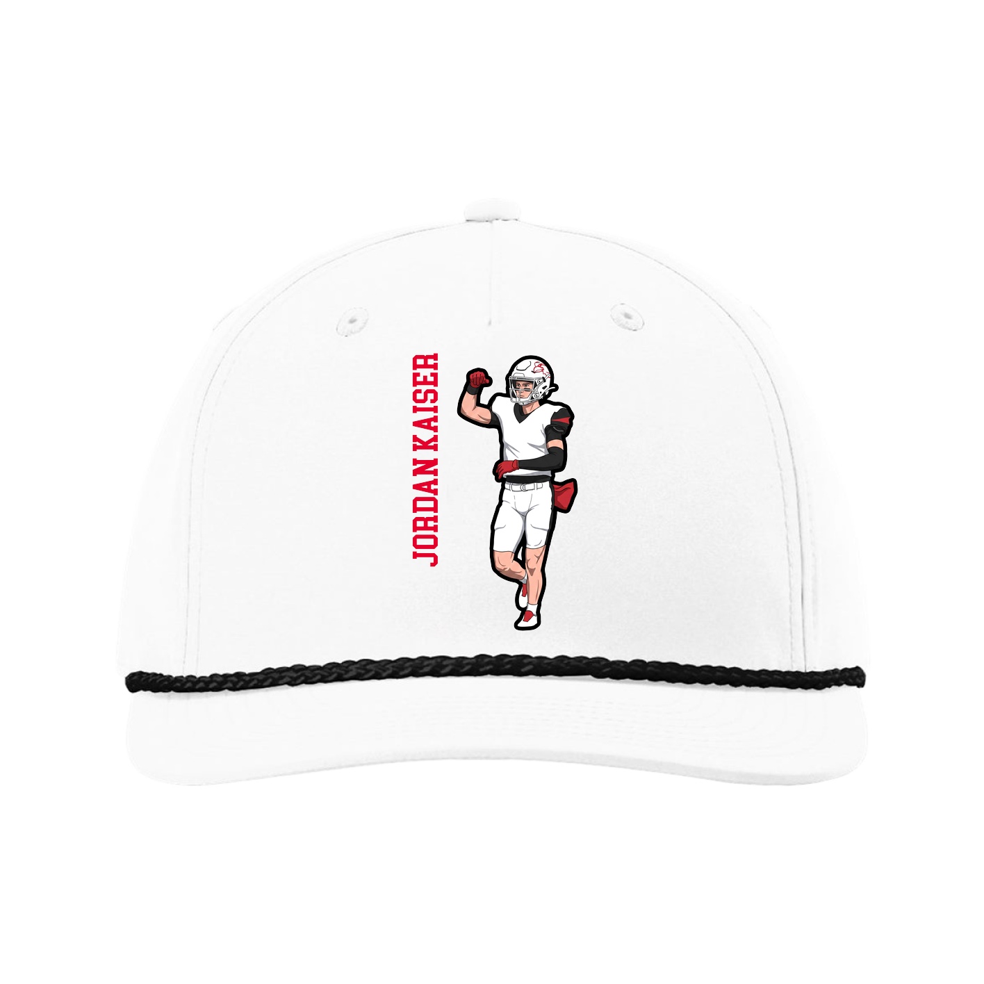 Five-Panel Classic Rope Cap — Name Vertical in White