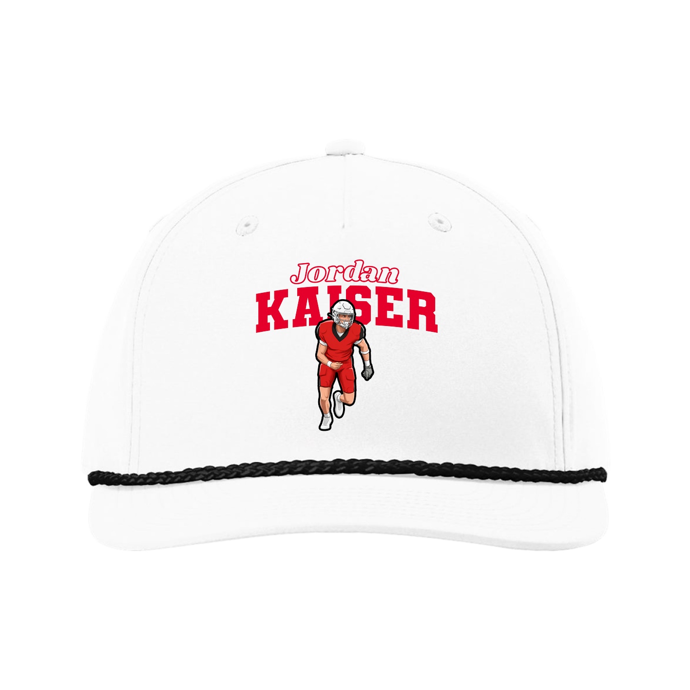 Five-Panel Classic Rope Cap — Name Arch in White