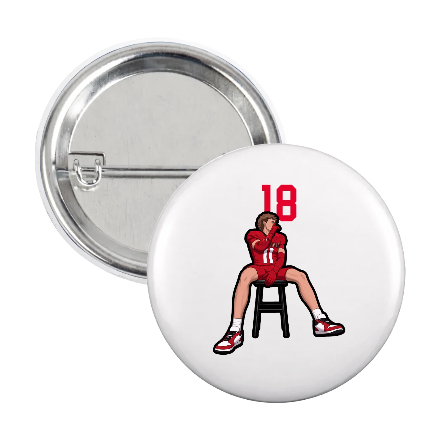 Game Day Button — Number Top in White