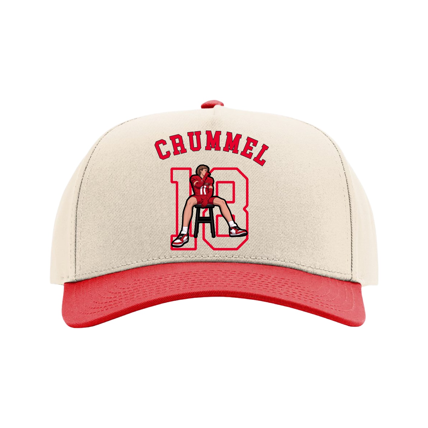 Full Fabric Five-Panel Champ Cap — Shirsey Arch in Cream/Red