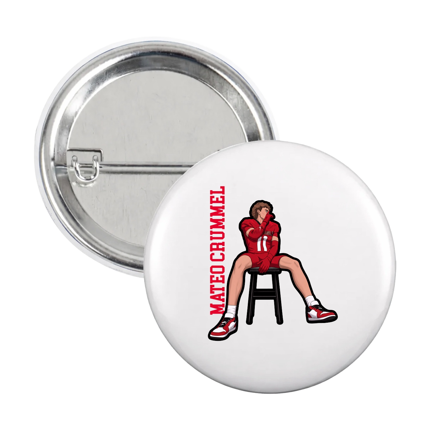 Game Day Button — Name Vertical in White