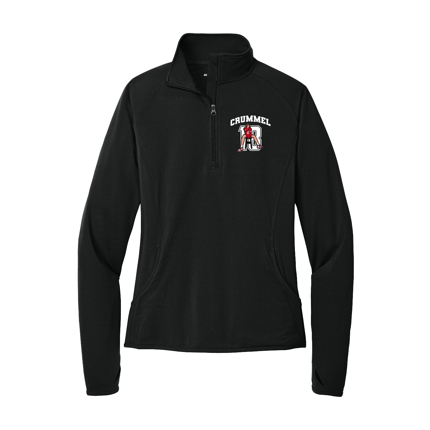 Women's Q-Zip Pullover — Number in Black