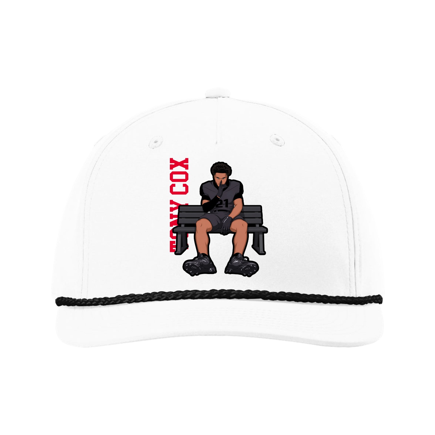 Five-Panel Classic Rope Cap — Name Vertical in White
