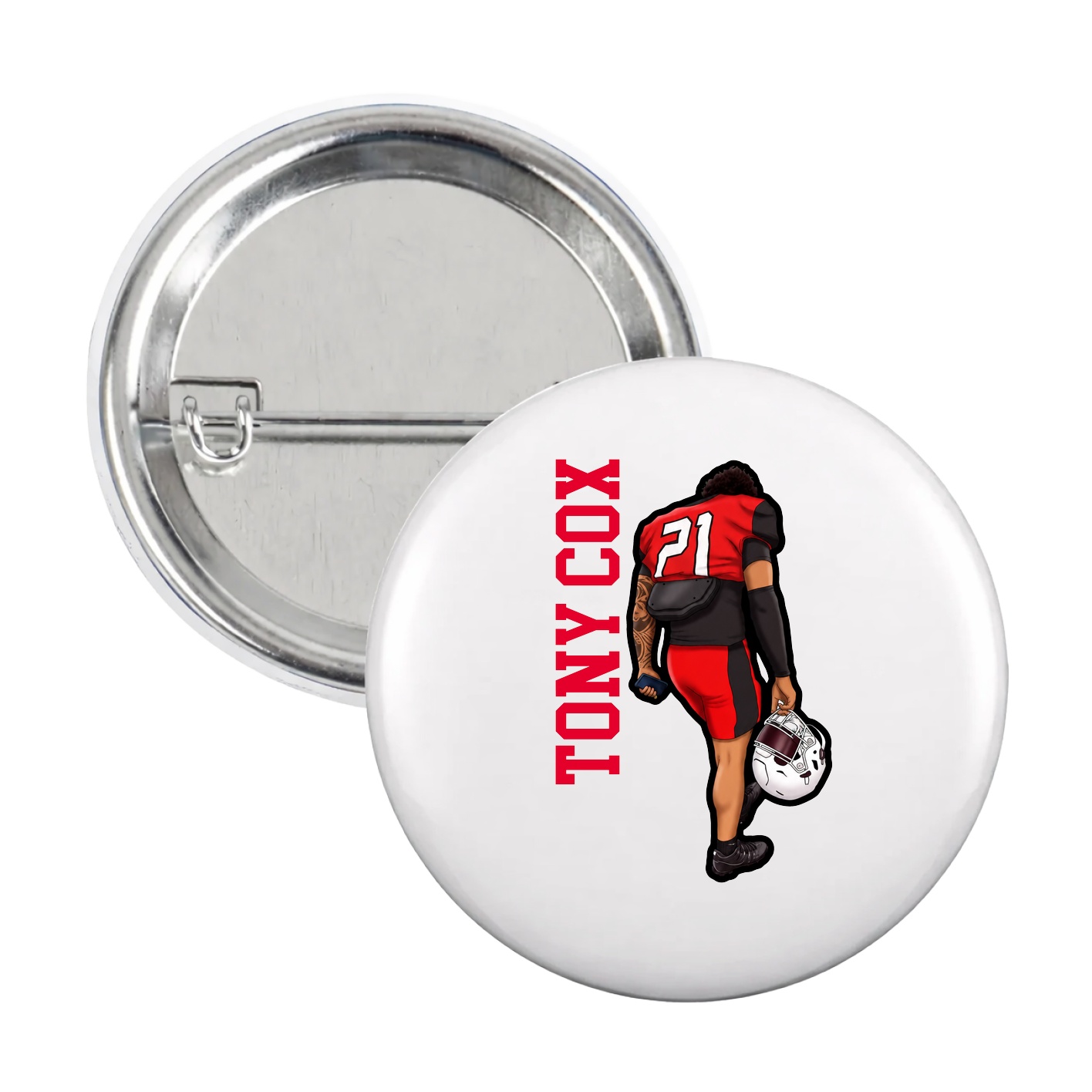Game Day Button — Name Vertical in White