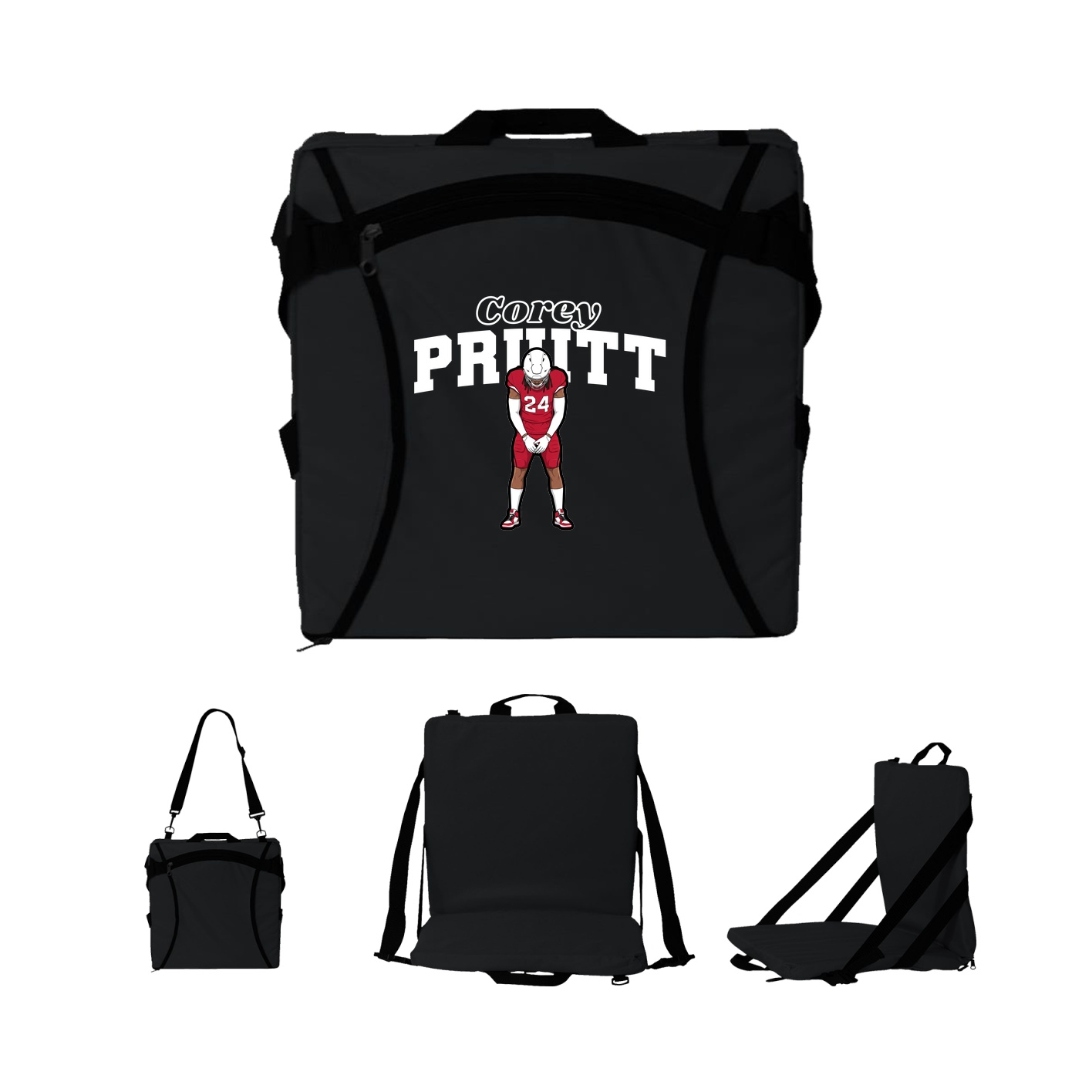 Folding Stadium Seat — Name Arch in Black