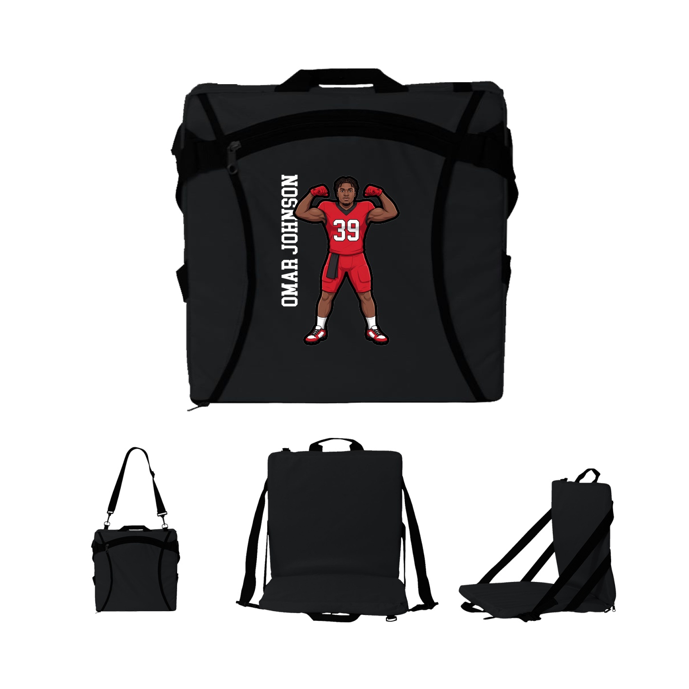 Folding Stadium Seat — Name Vertical in Black