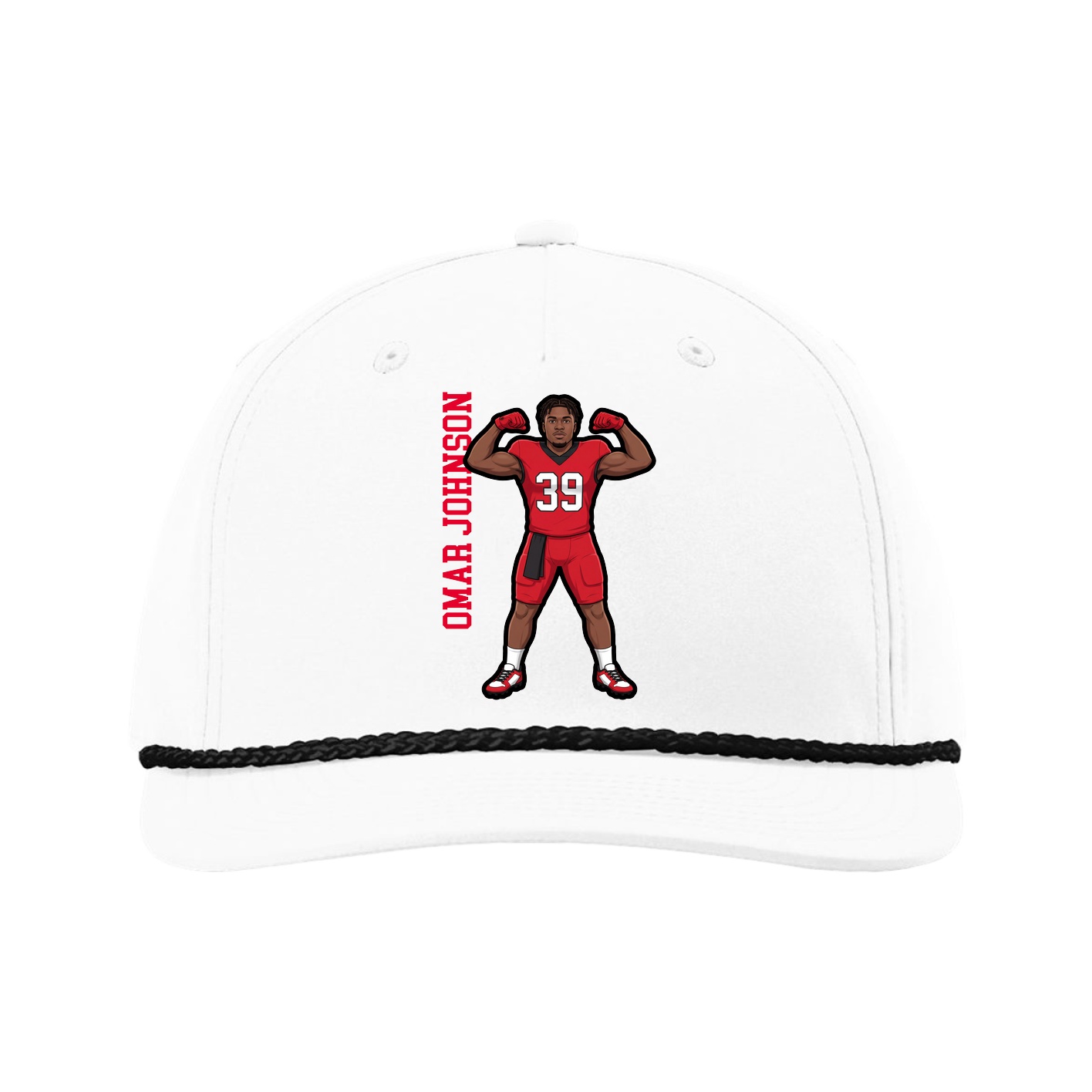 Five-Panel Classic Rope Cap — Name Vertical in White