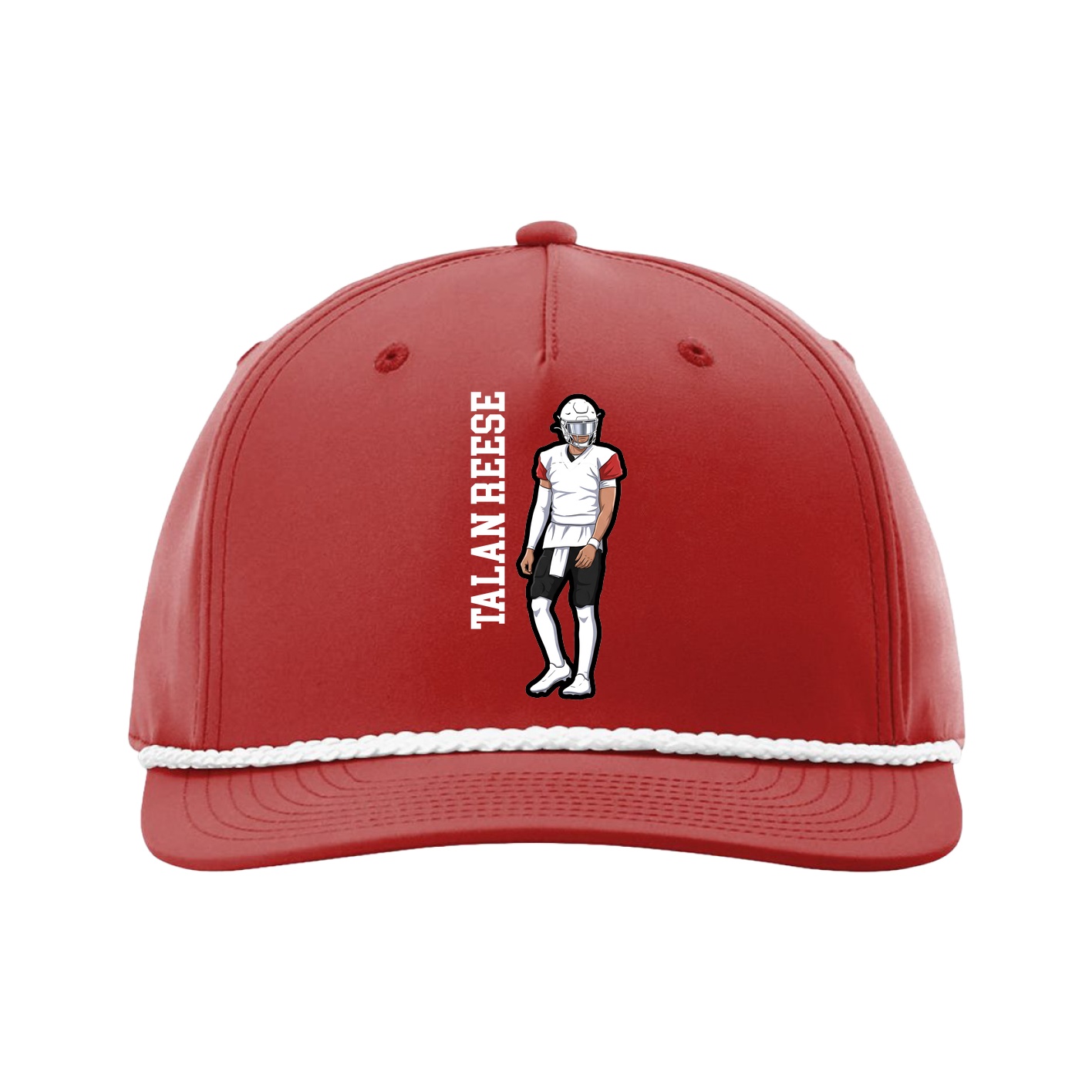 Five-Panel Classic Rope Cap — Name Vertical in Red