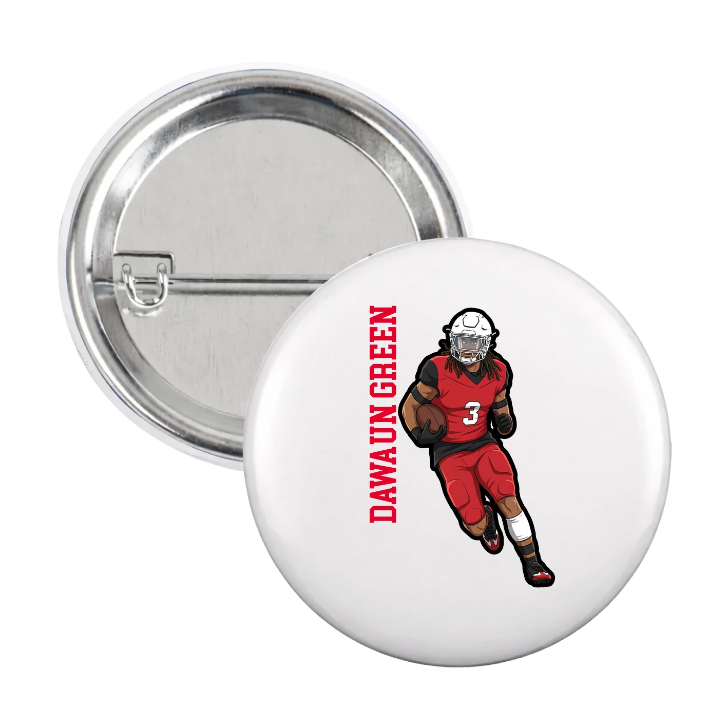 Game Day Button — Name Vertical in White