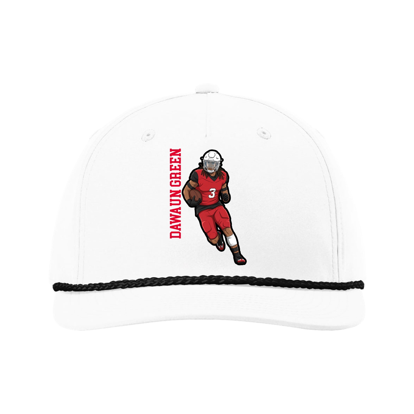 Five-Panel Classic Rope Cap — Name Vertical in White
