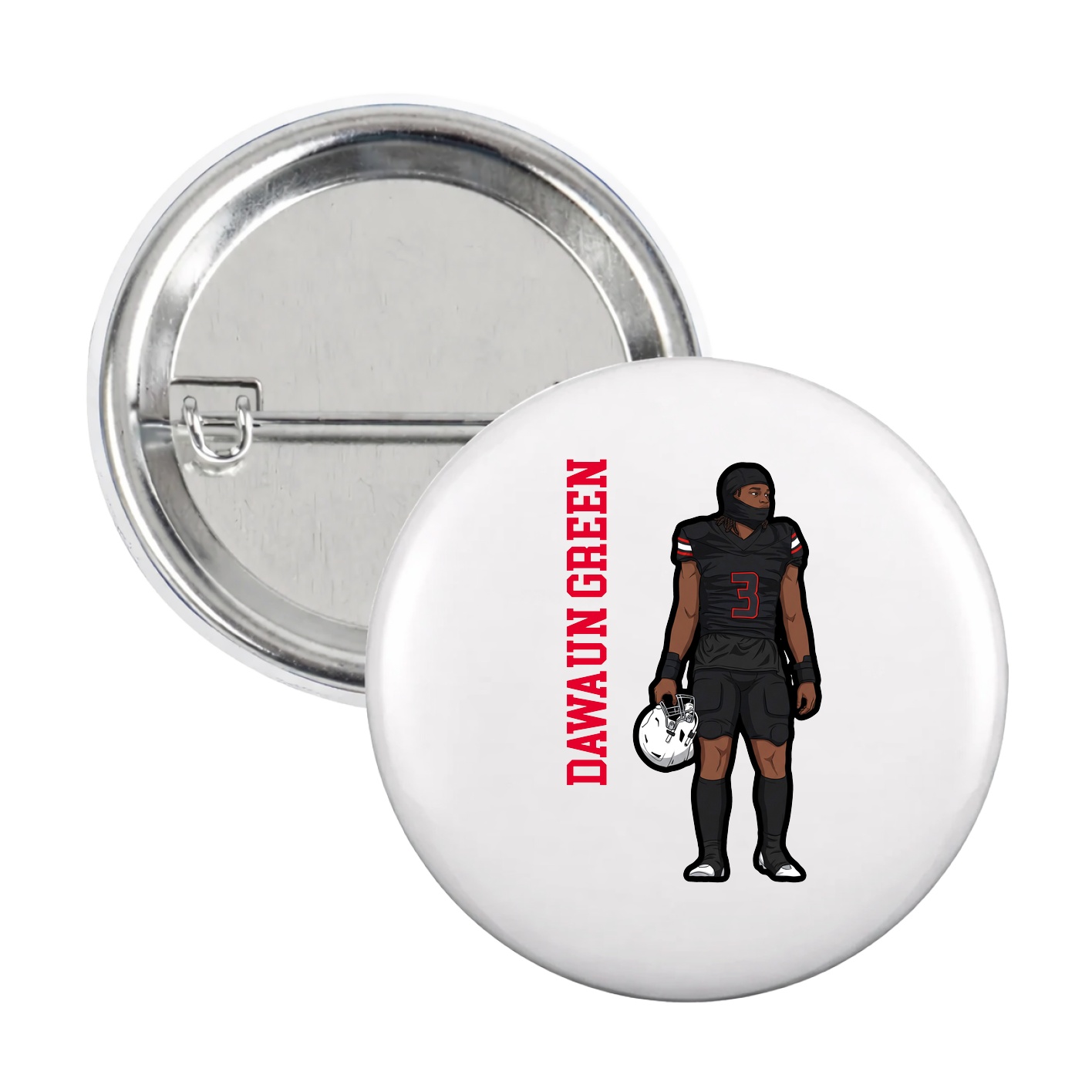 Game Day Button — Name Vertical in White