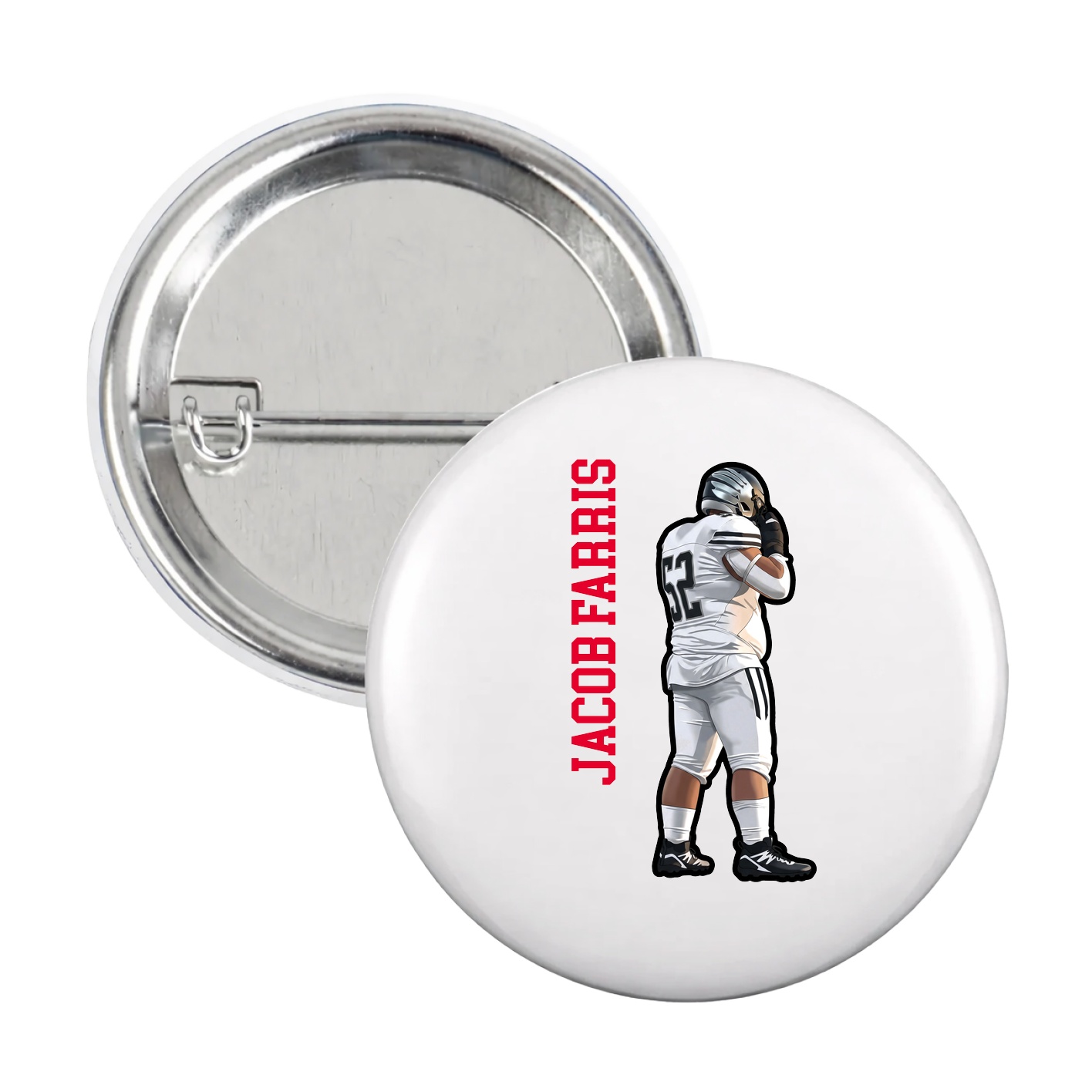 Game Day Button — Name Vertical in White