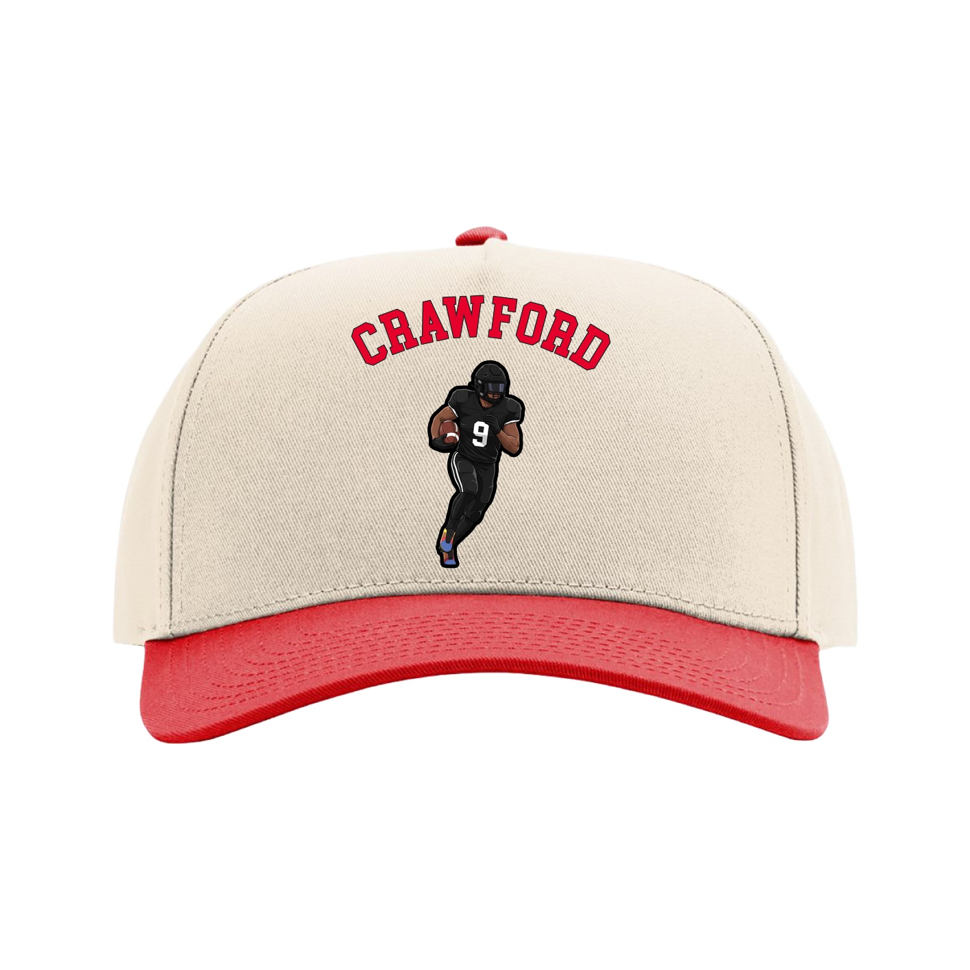 Full Fabric Five-Panel Champ Cap — Shirsey Arch in Cream/Red
