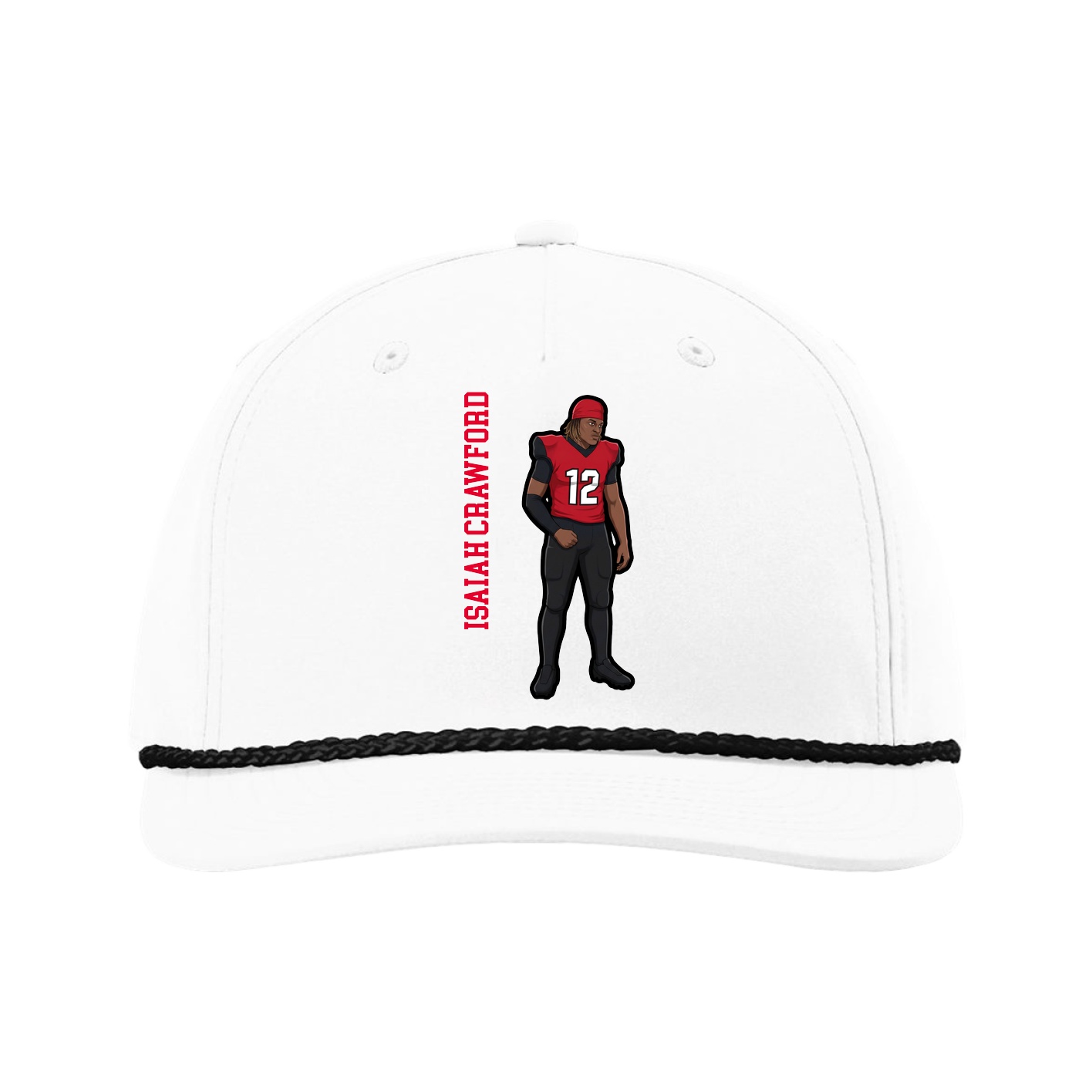 Five-Panel Classic Rope Cap — Name Vertical in White