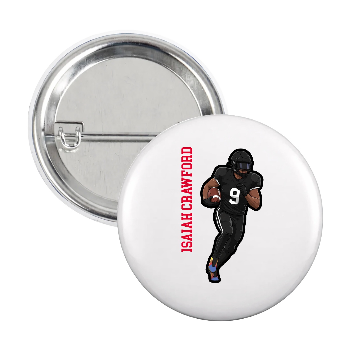 Game Day Button — Name Vertical in White