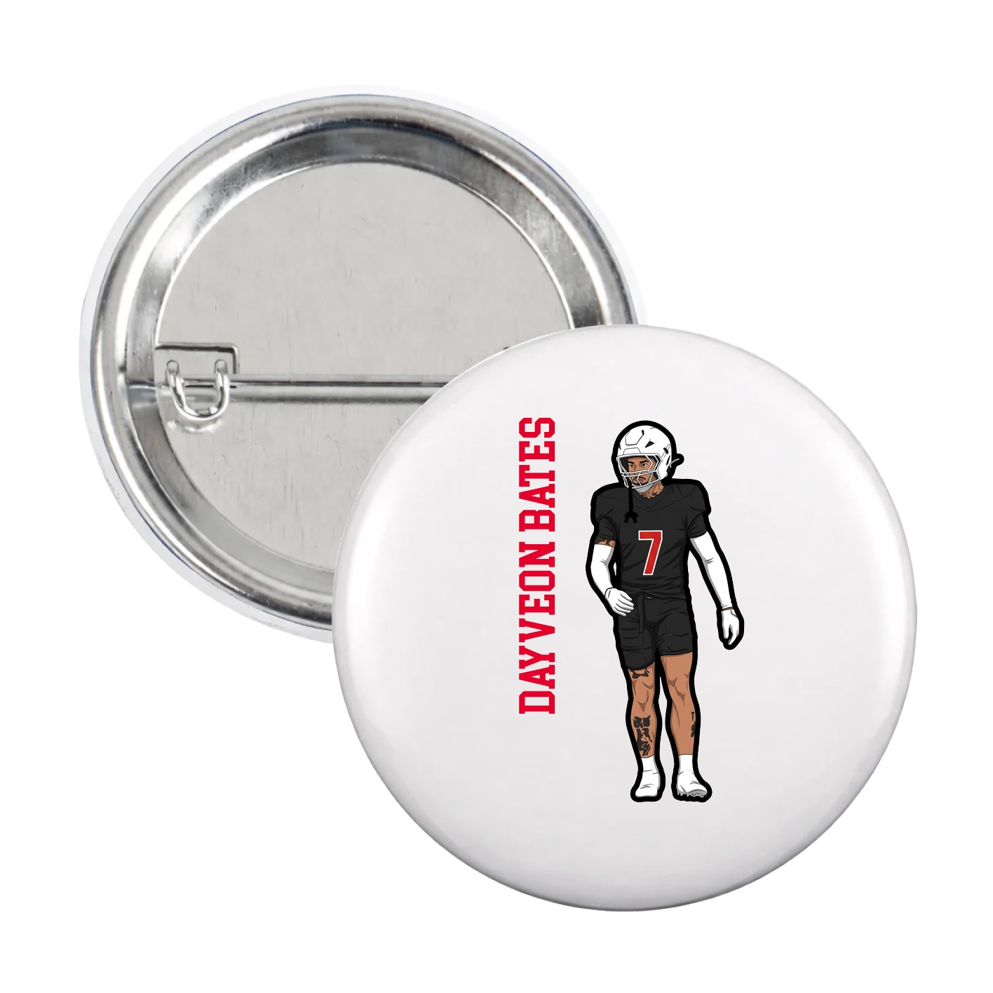 Game Day Button — Name Vertical in White
