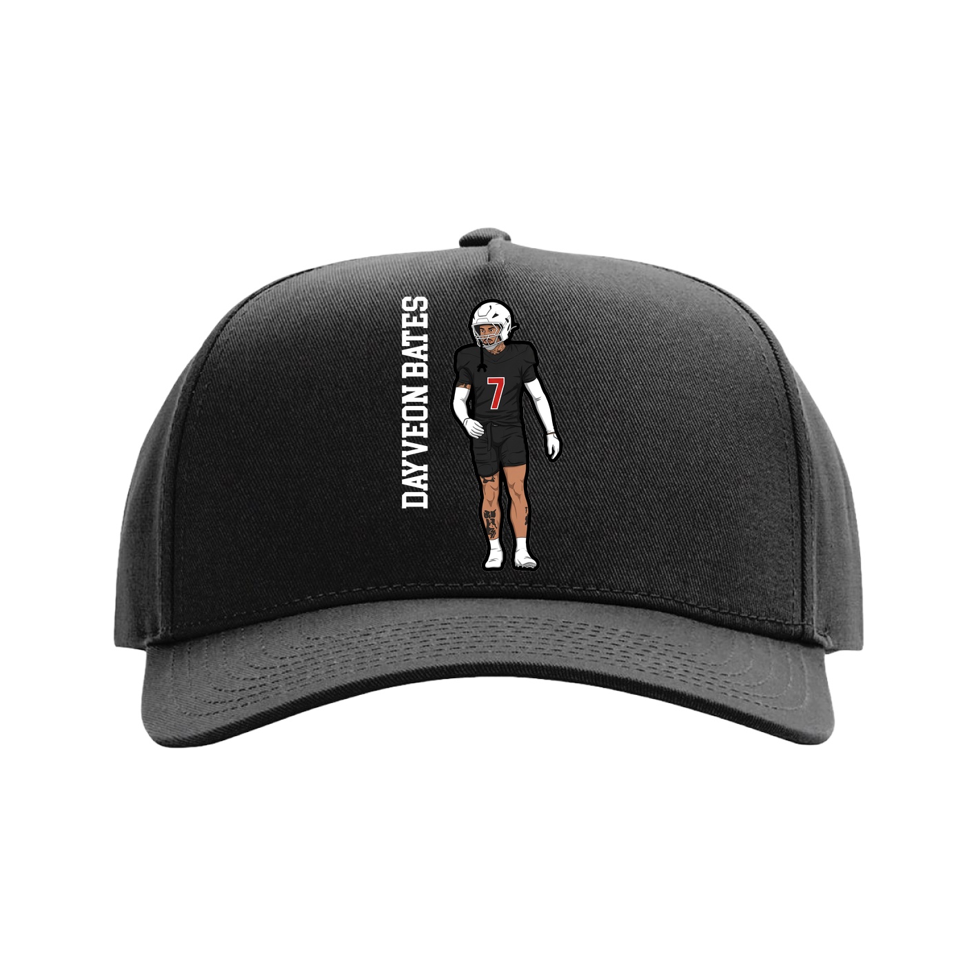 Full Fabric Five-Panel Champ Cap — Name Vertical in Black