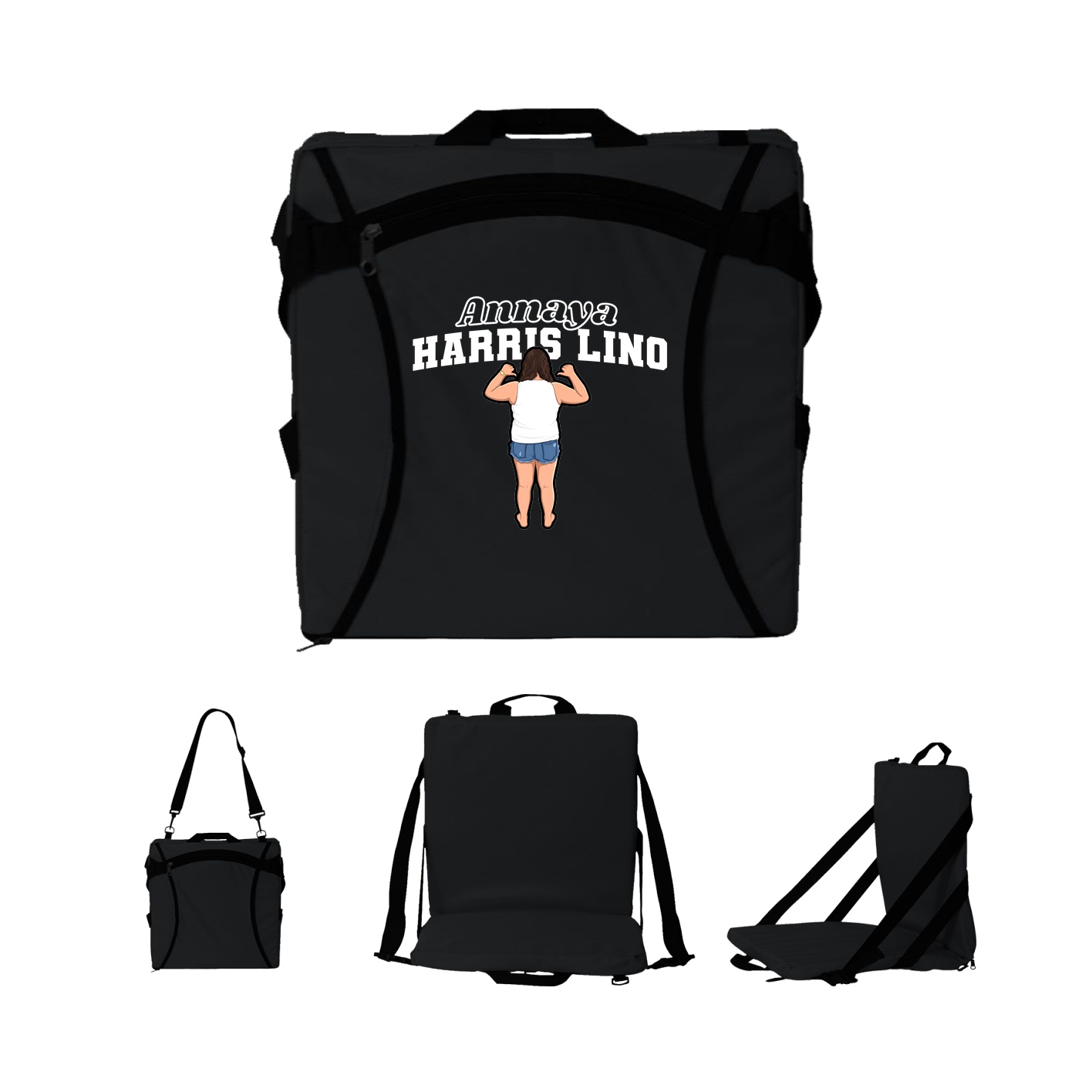 Folding Stadium Seat — Name Arch in Black