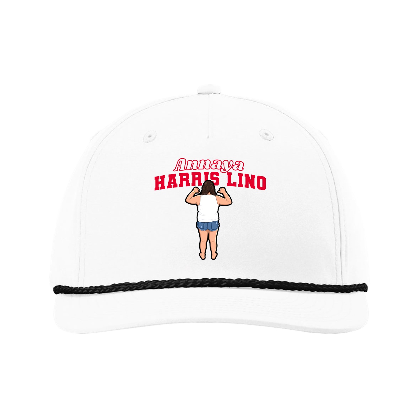 Five-Panel Classic Rope Cap — Name Arch in White