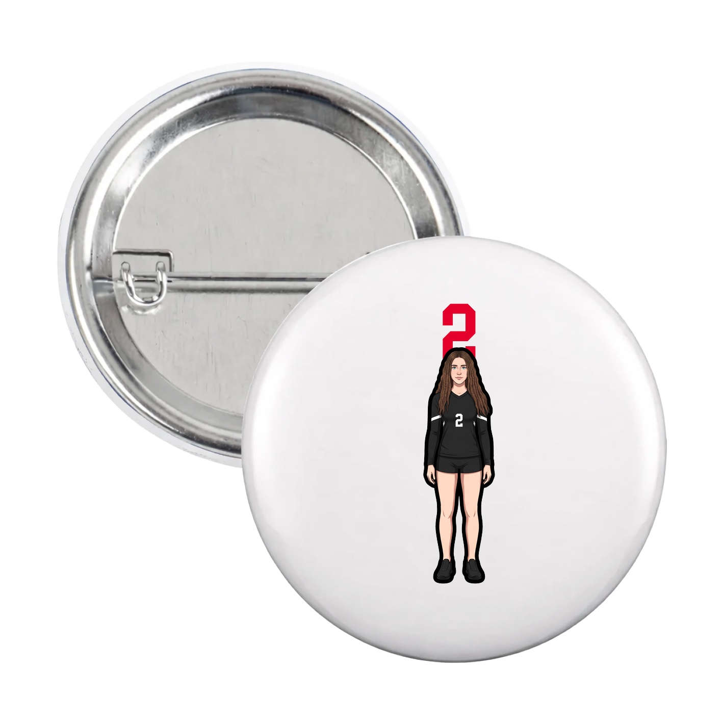 Game Day Button — Number Top in White