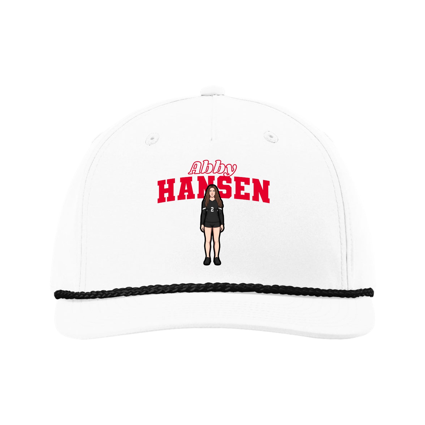 Five-Panel Classic Rope Cap — Name Arch in White