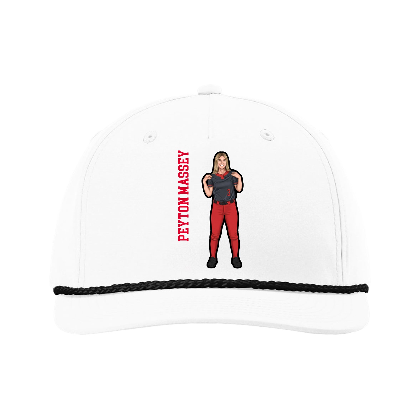 Five-Panel Classic Rope Cap — Name Vertical in White