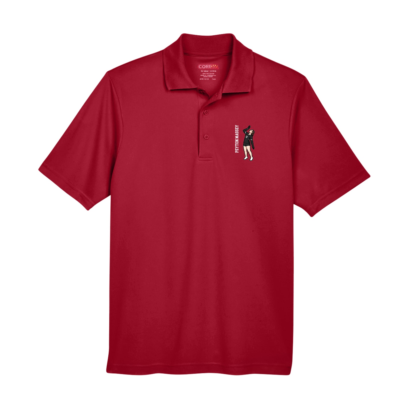 Performance Polo — Name Vertical in Red