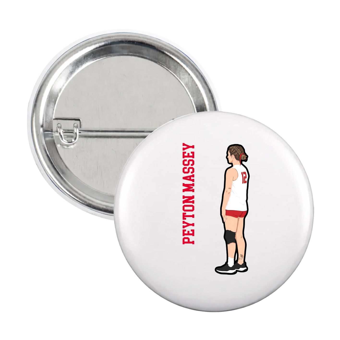 Game Day Button — Name Vertical in White