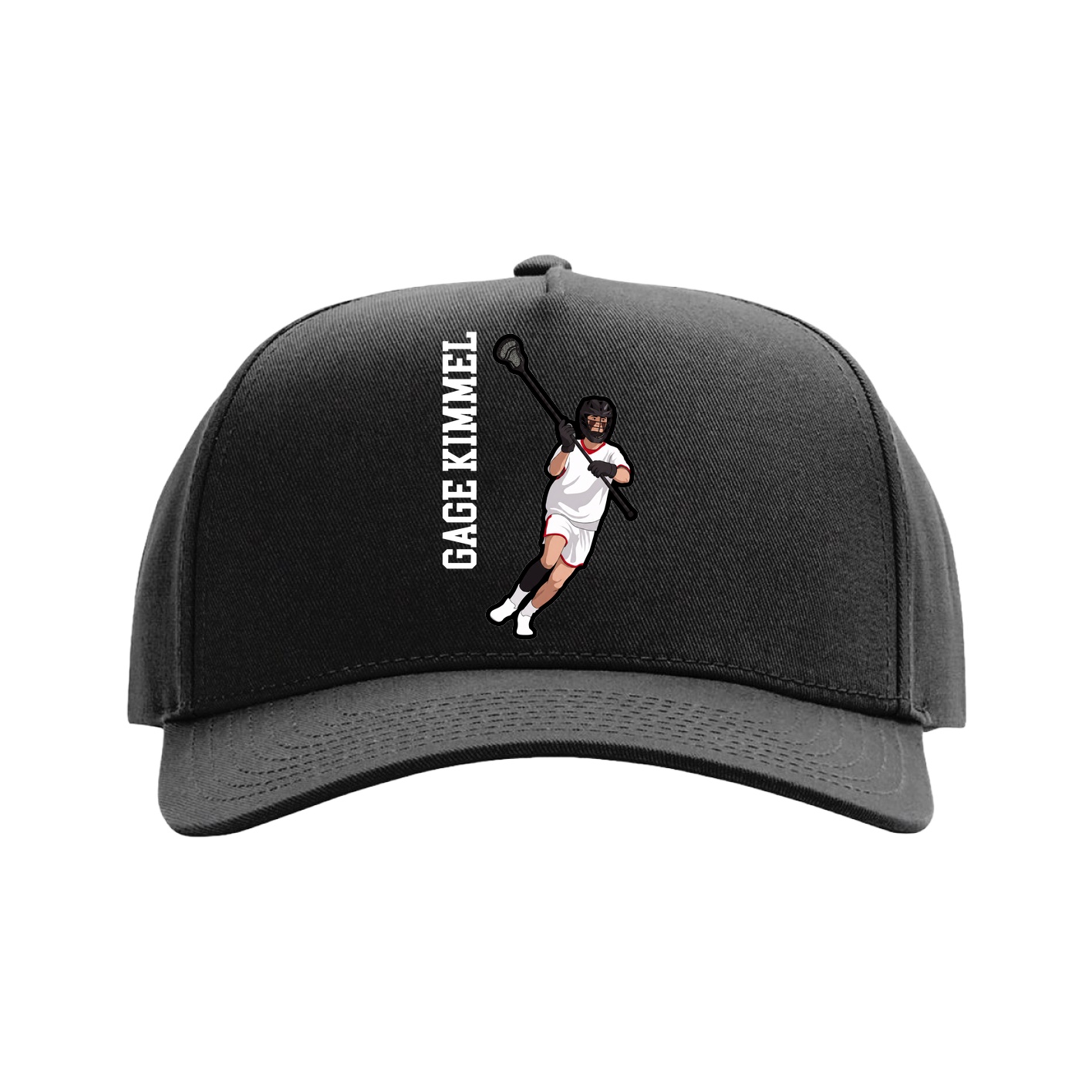Full Fabric Five-Panel Champ Cap — Name Vertical in Black
