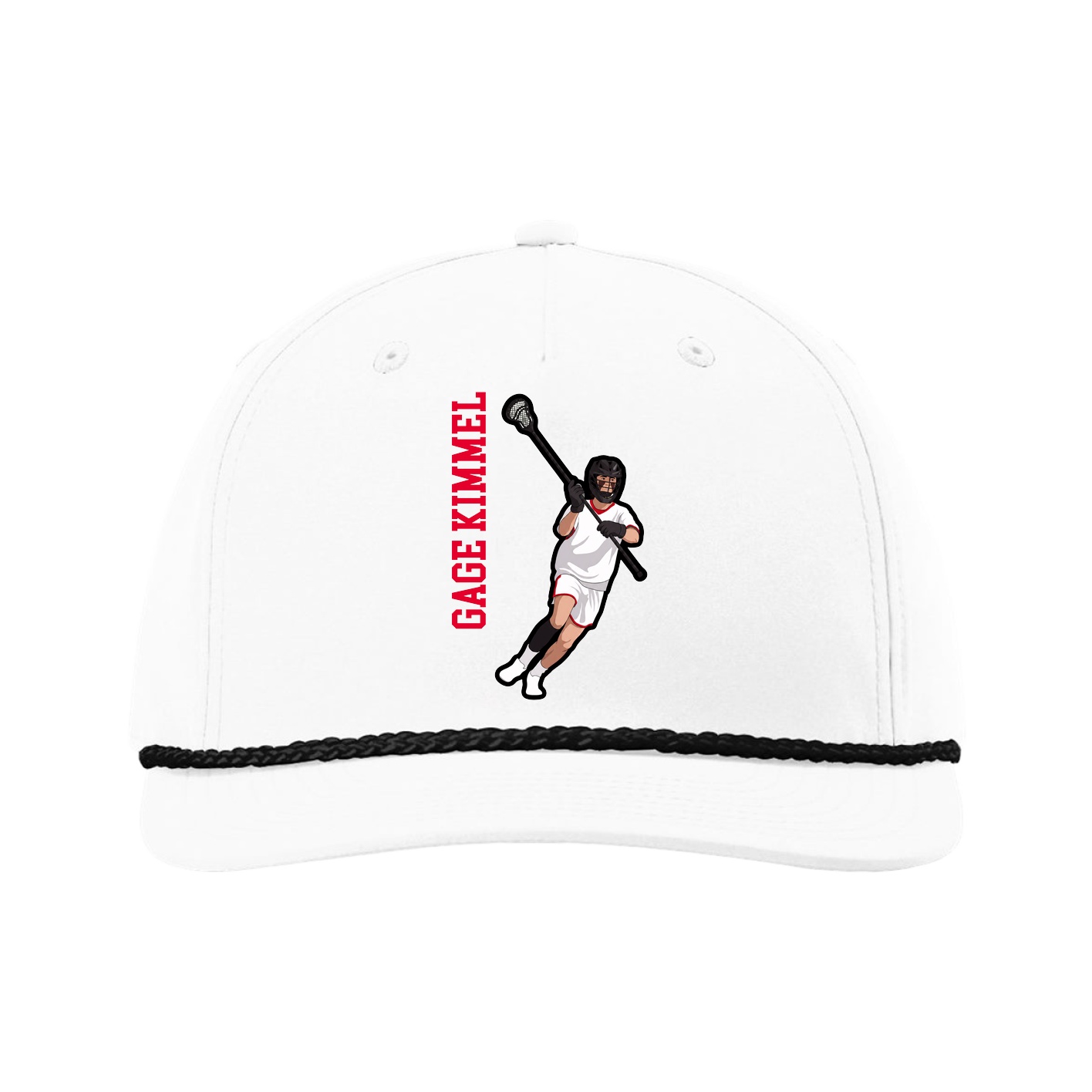 Five-Panel Classic Rope Cap — Name Vertical in White