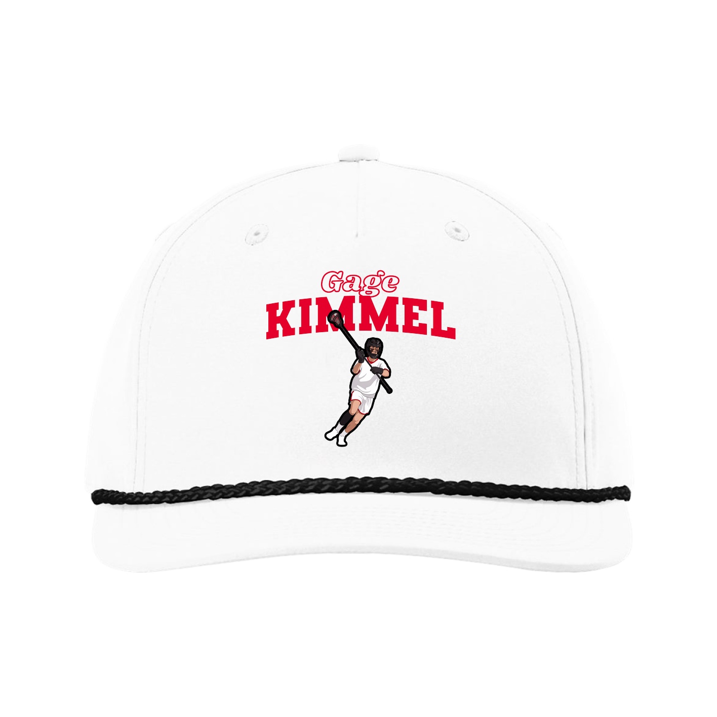 Five-Panel Classic Rope Cap — Name Arch in White