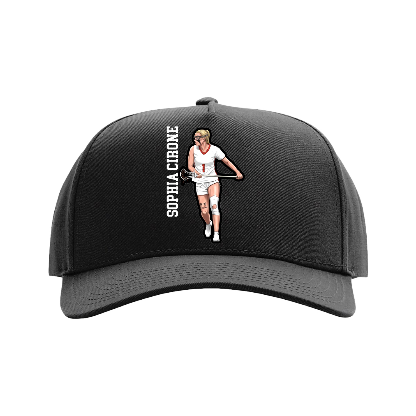 Full Fabric Five-Panel Champ Cap — Name Vertical in Black