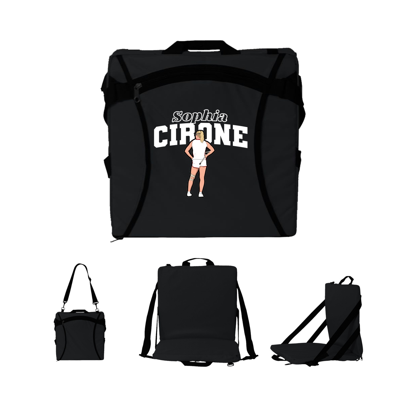 Folding Stadium Seat — Name Arch in Black