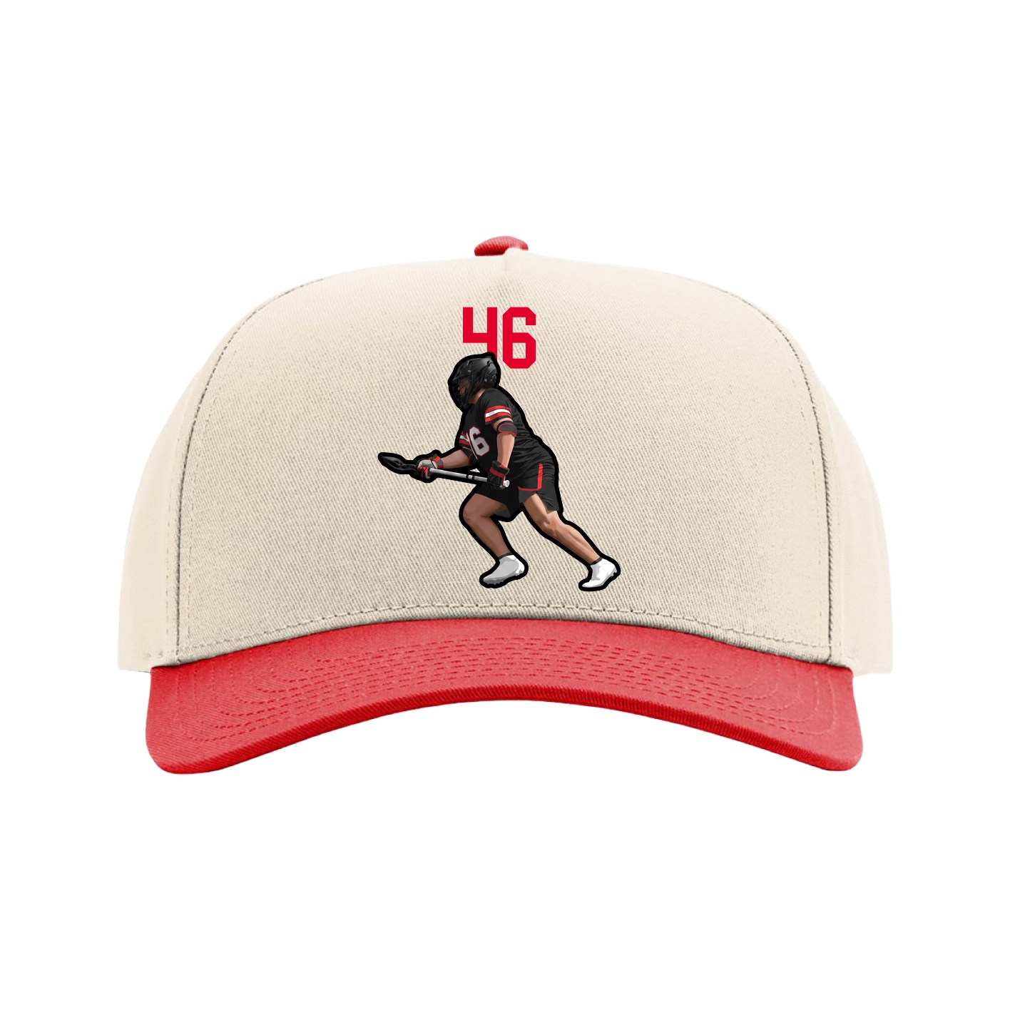 Full Fabric Five-Panel Champ Cap — Number Top in Cream/Red