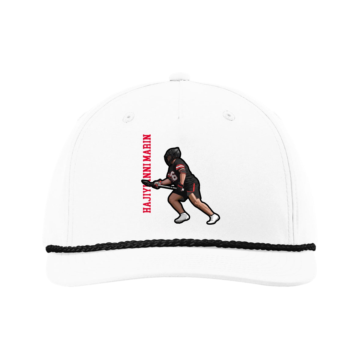 Five-Panel Classic Rope Cap — Name Vertical in White