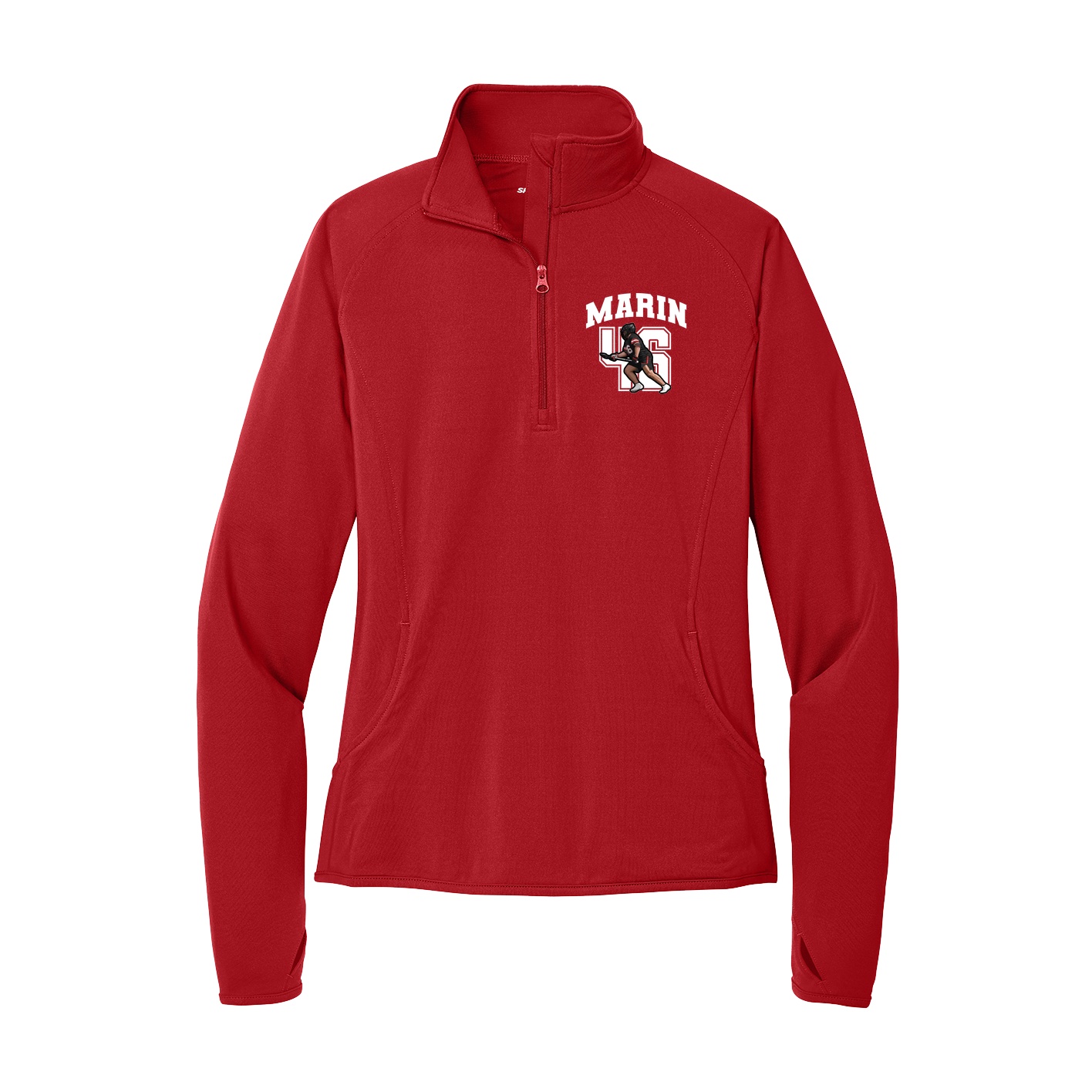 Women's Q-Zip Pullover — Number in Red