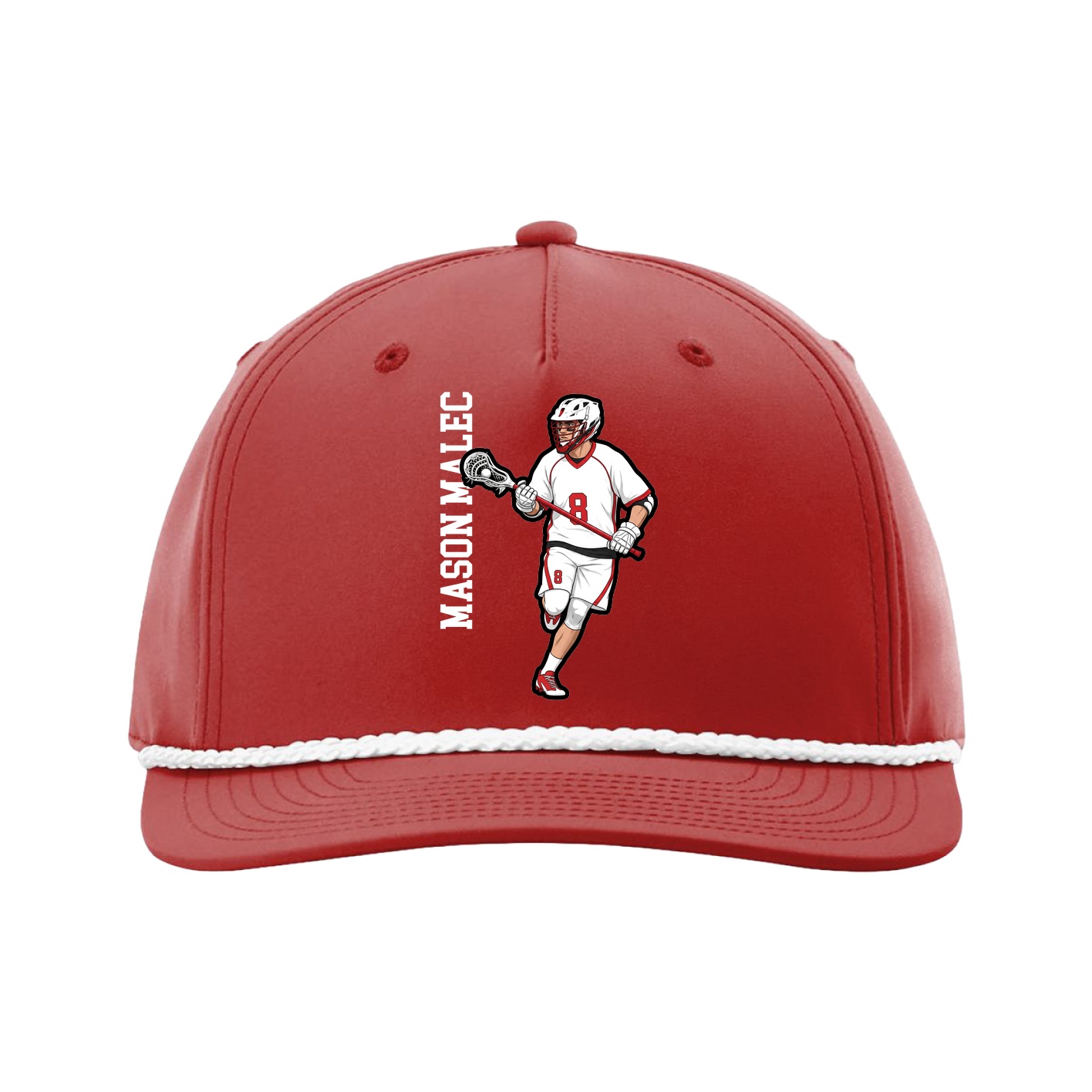 Five-Panel Classic Rope Cap — Name Vertical in Red