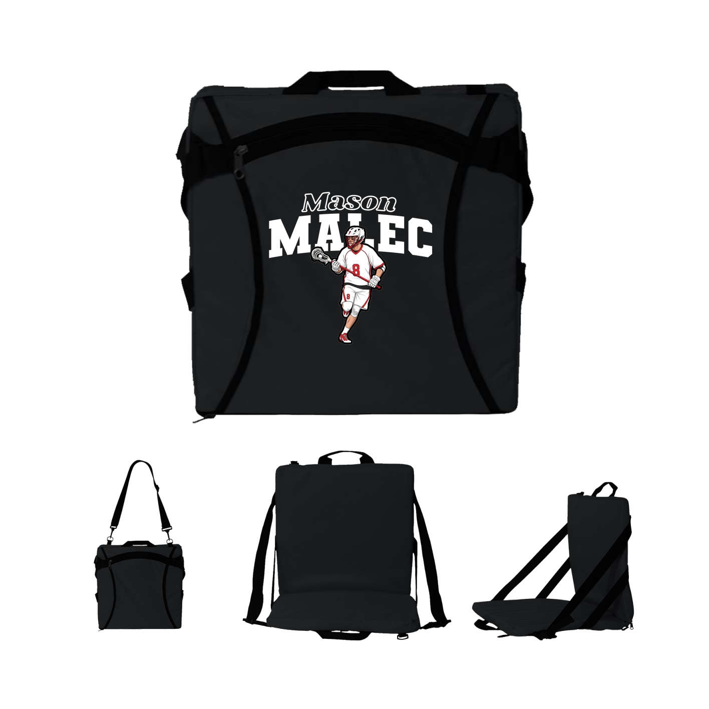 Folding Stadium Seat — Name Arch in Black