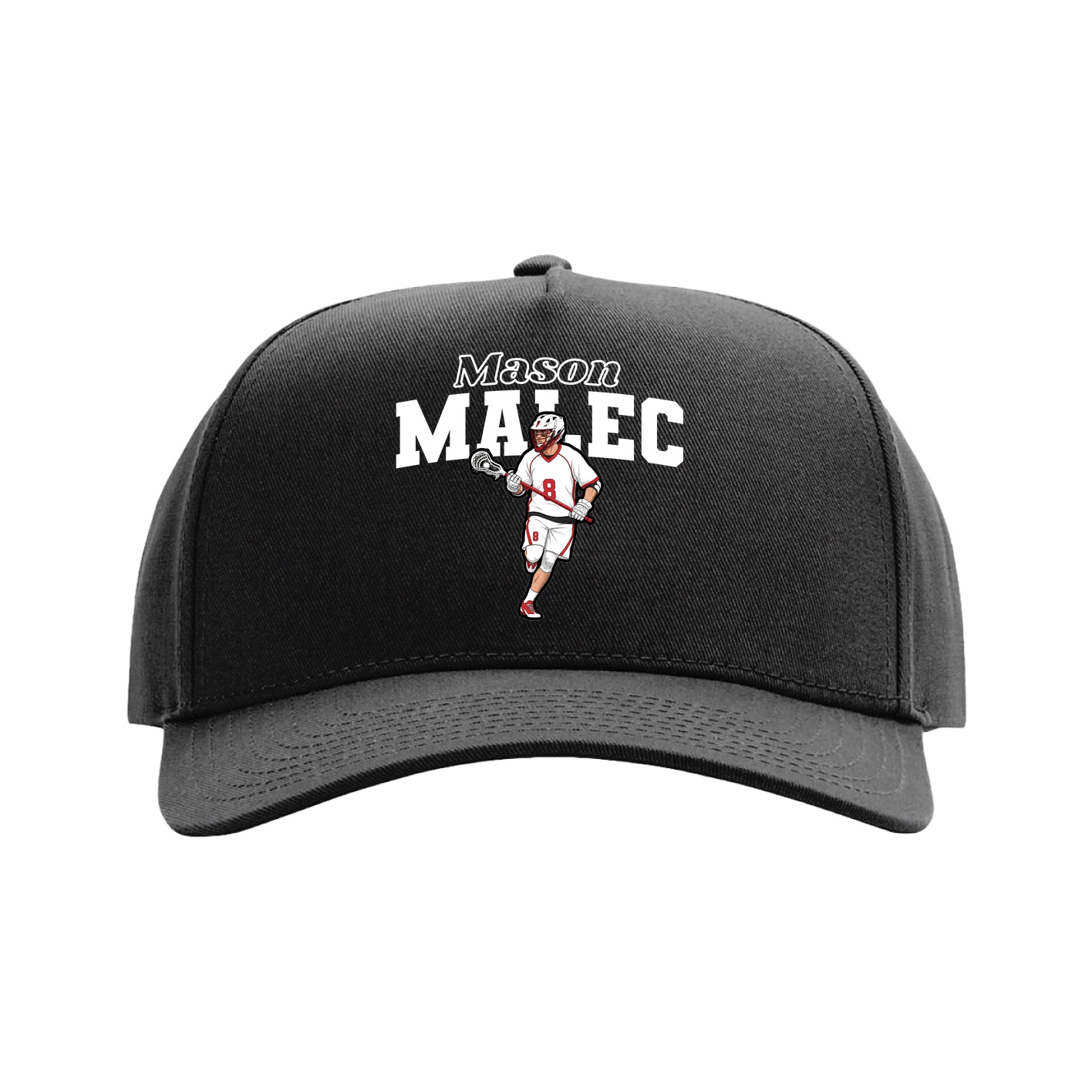 Full Fabric Five-Panel Champ Cap — Name Arch in Black