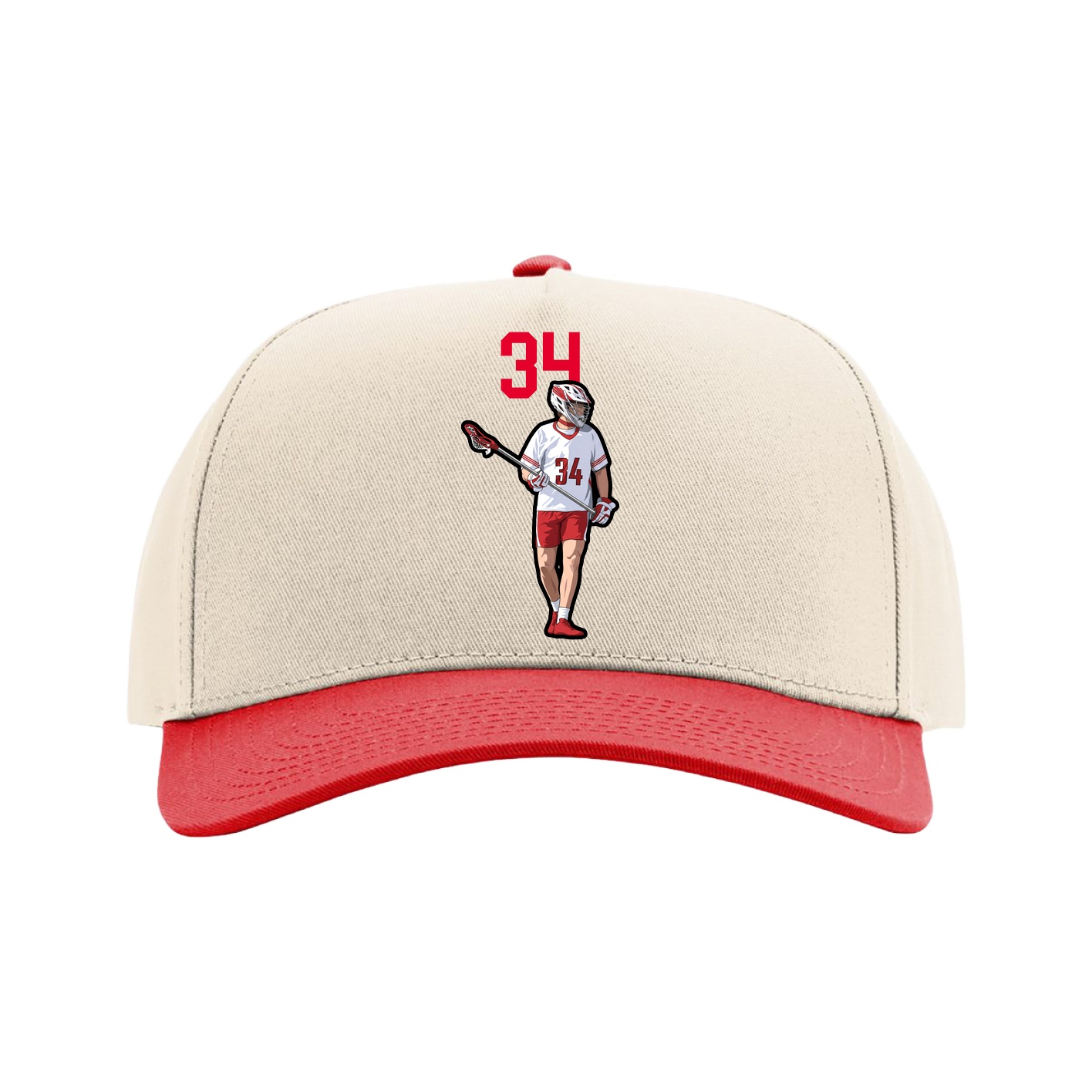 Full Fabric Five-Panel Champ Cap — Number Top in Cream/Red