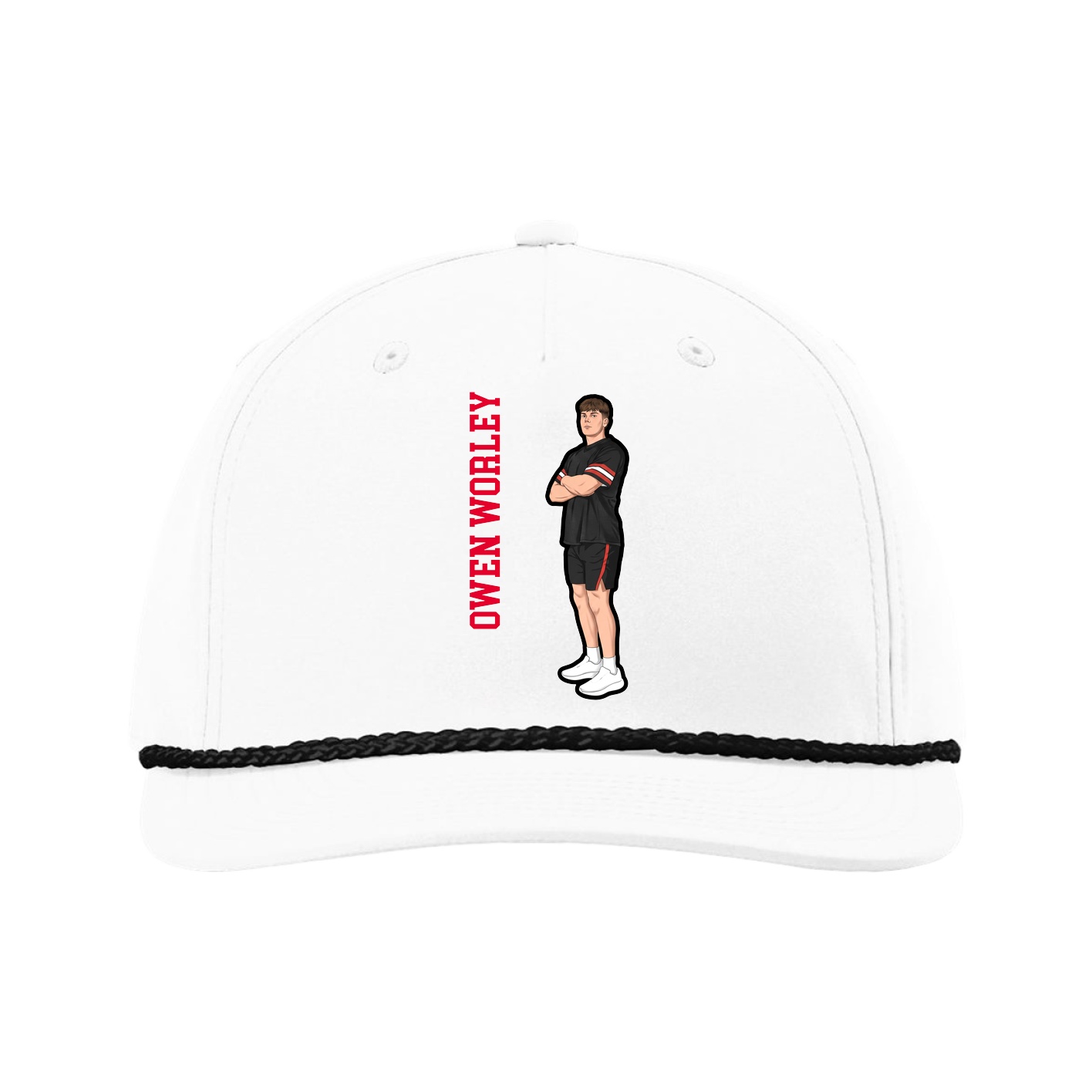 Five-Panel Classic Rope Cap — Name Vertical in White