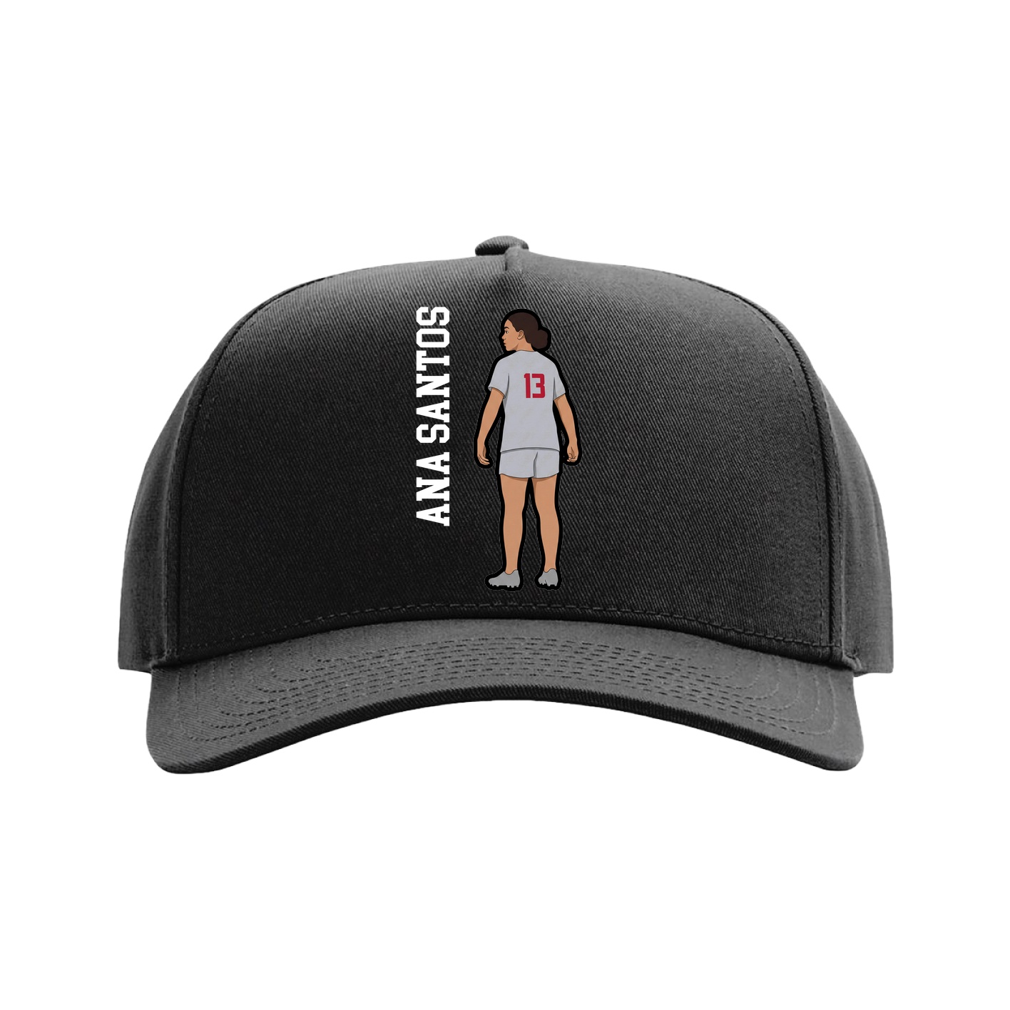 Full Fabric Five-Panel Champ Cap — Name Vertical in Black