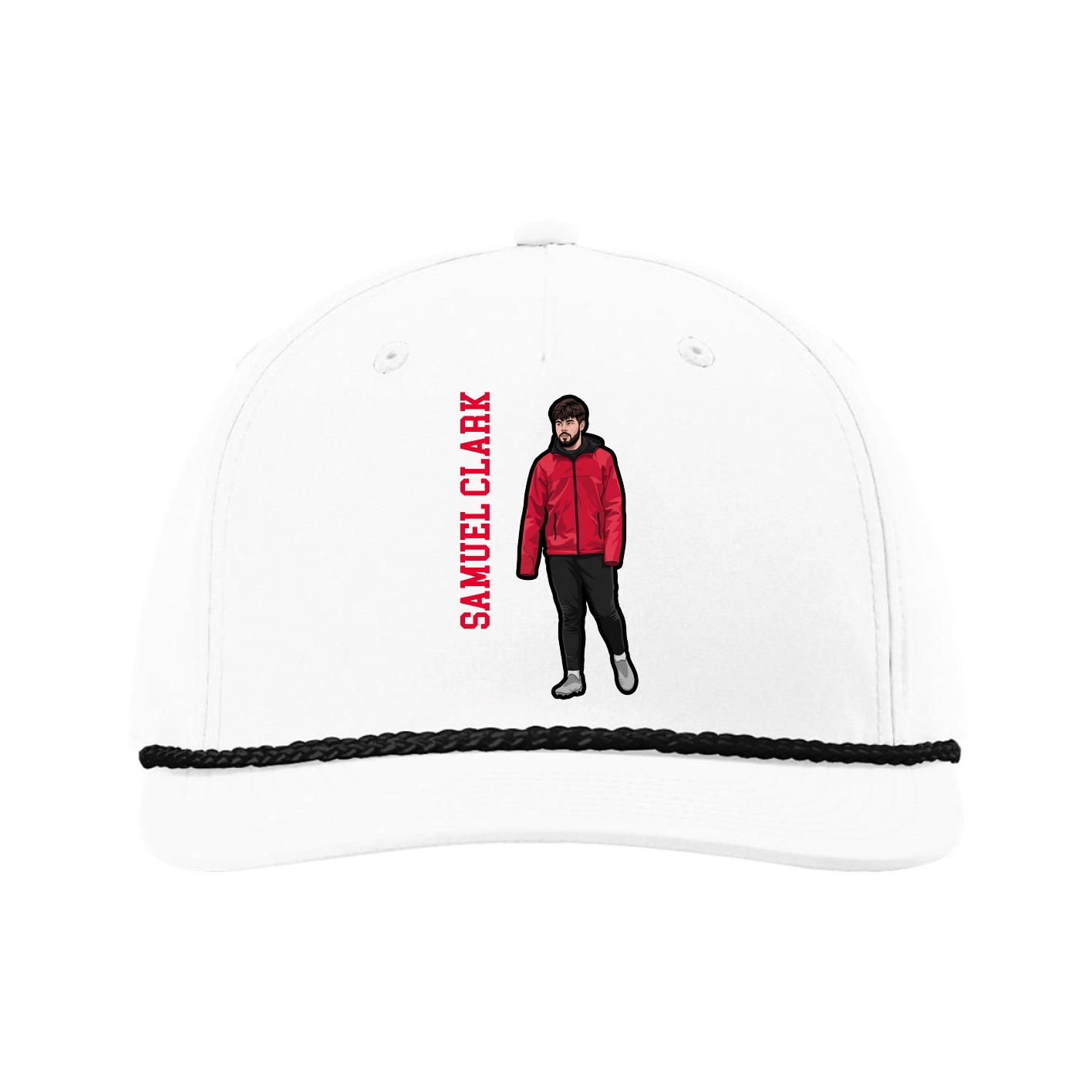 Five-Panel Classic Rope Cap — Name Vertical in White