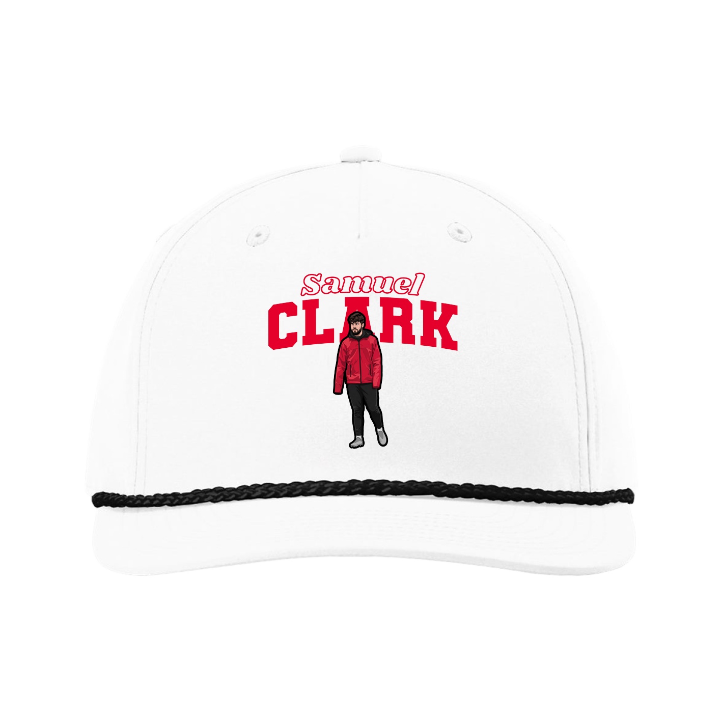Five-Panel Classic Rope Cap — Name Arch in White