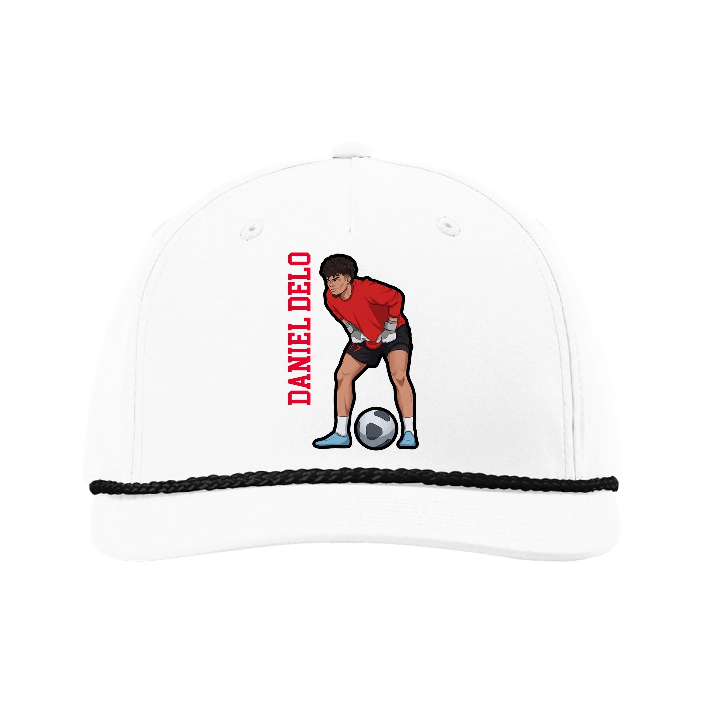 Five-Panel Classic Rope Cap — Name Vertical in White