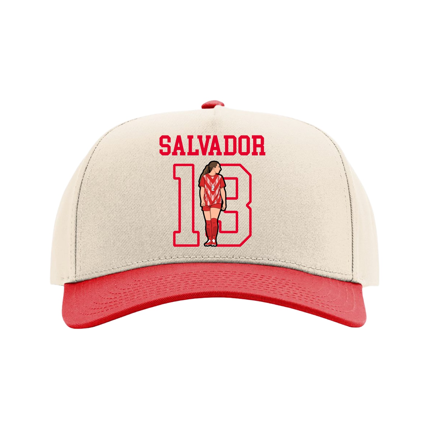 Full Fabric Five-Panel Champ Cap — Shirsey in Cream/Red
