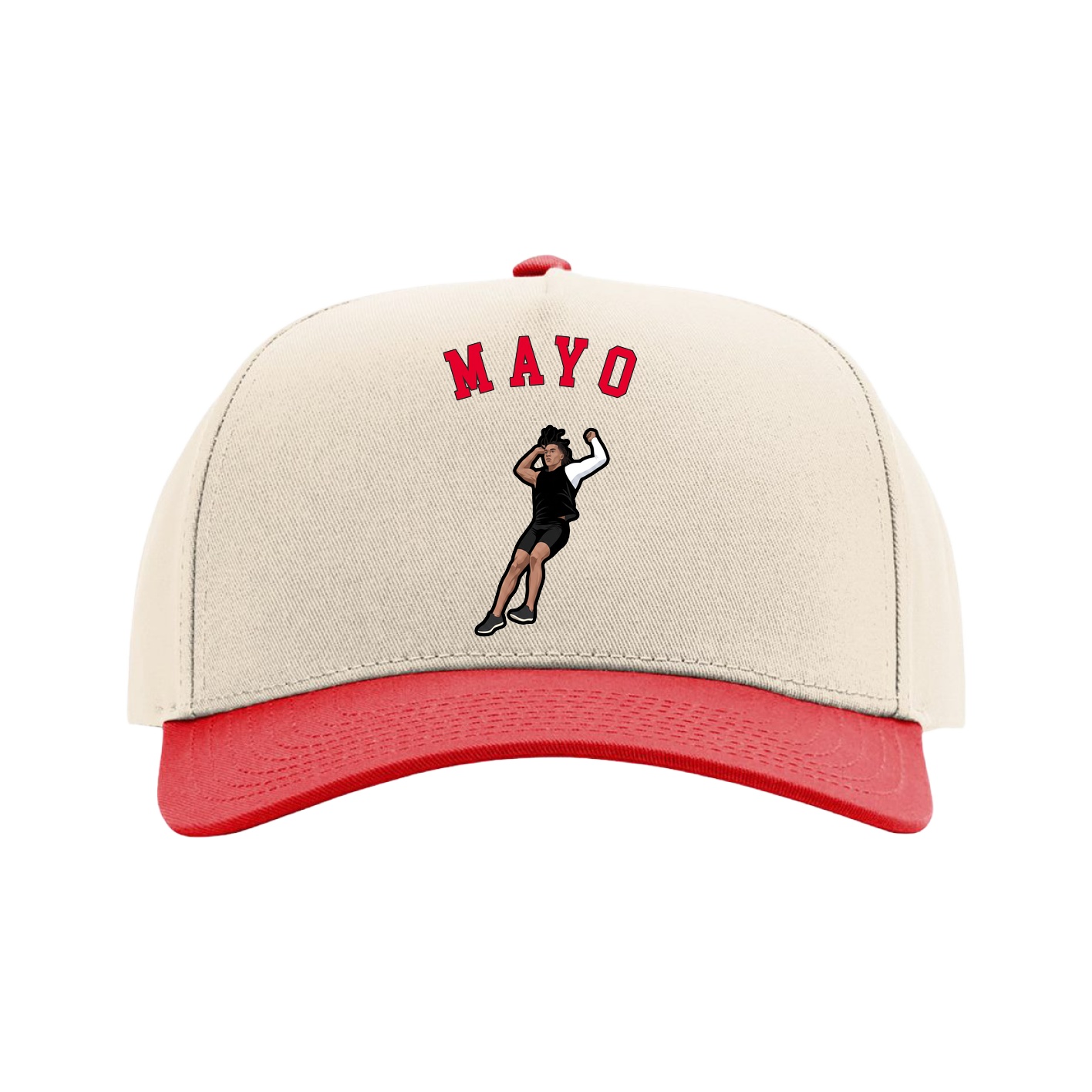Full Fabric Five-Panel Champ Cap — Shirsey Arch in Cream/Red