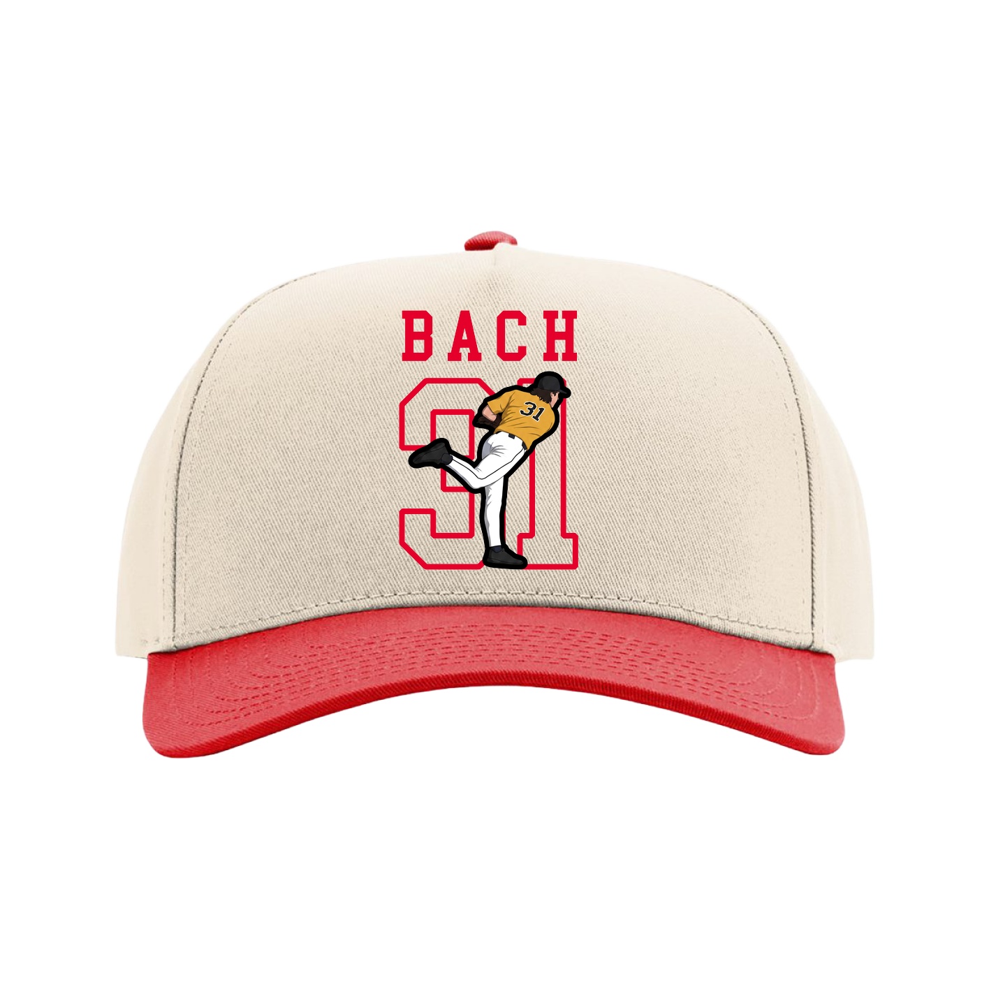Full Fabric Five-Panel Champ Cap — Shirsey in Cream/Red